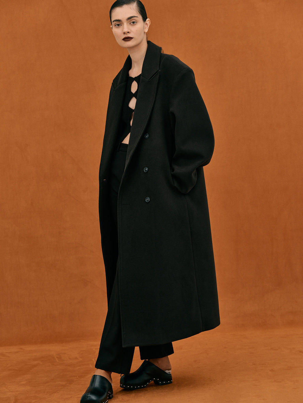 Wallis Oversized Grandpa Coat, Black