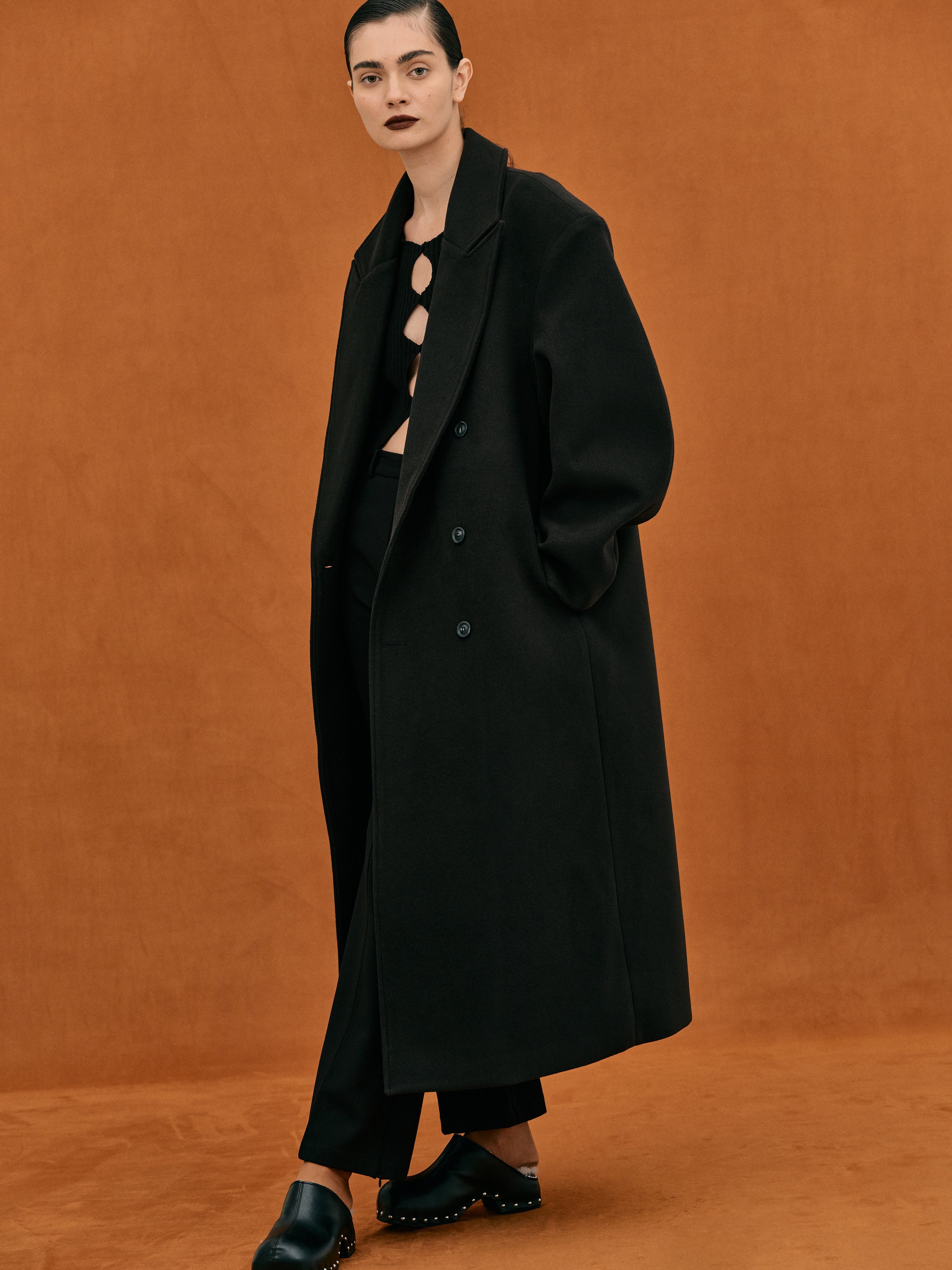 Wallis Oversized Grandpa Coat, Black