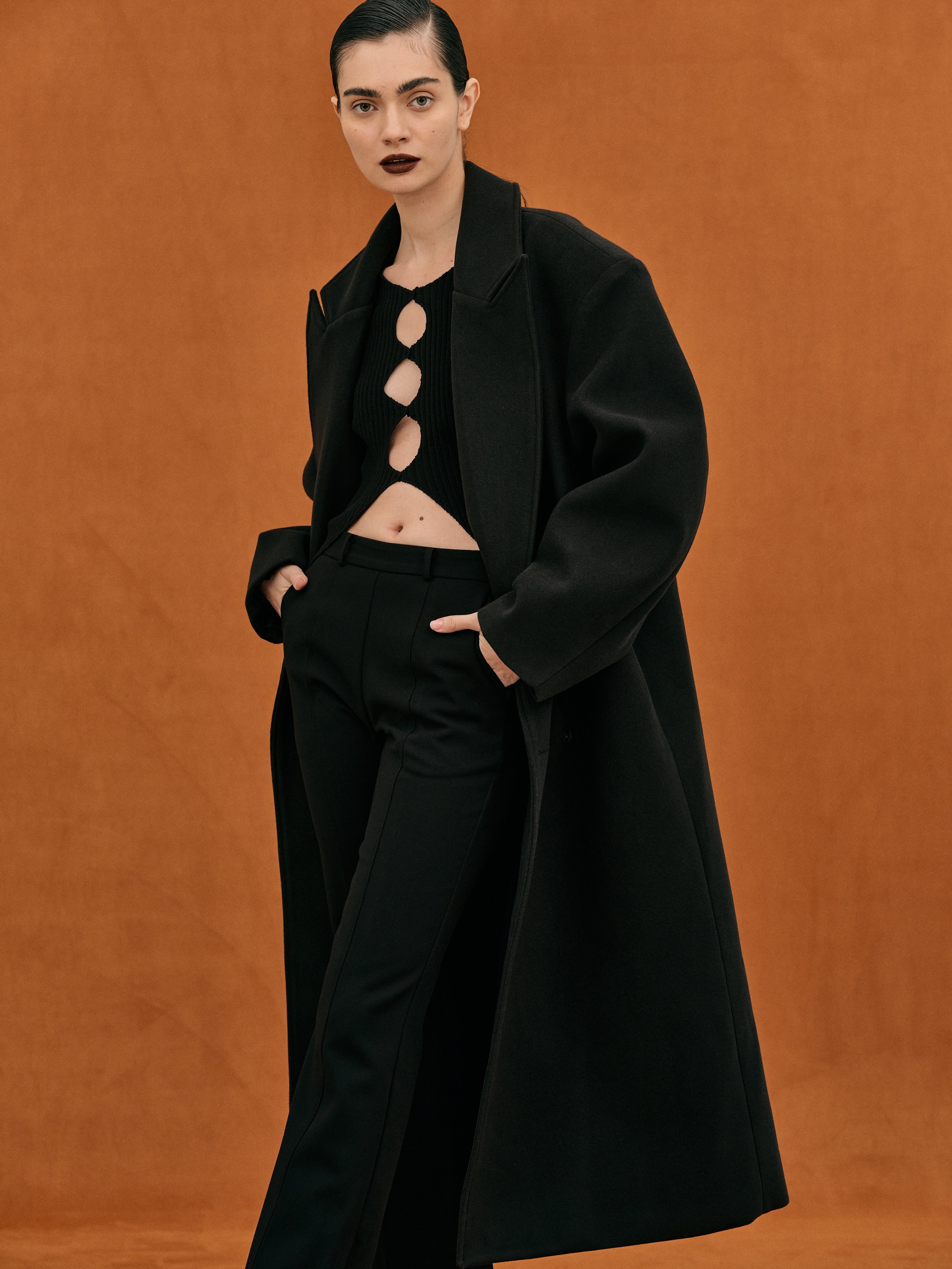 Wallis Oversized Grandpa Coat, Black