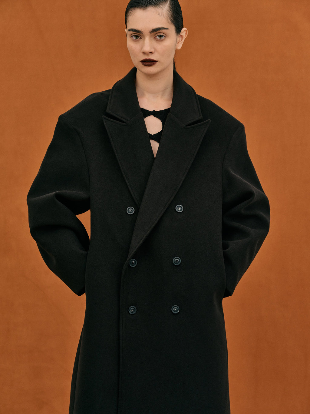 Wallis Oversized Grandpa Coat, Black