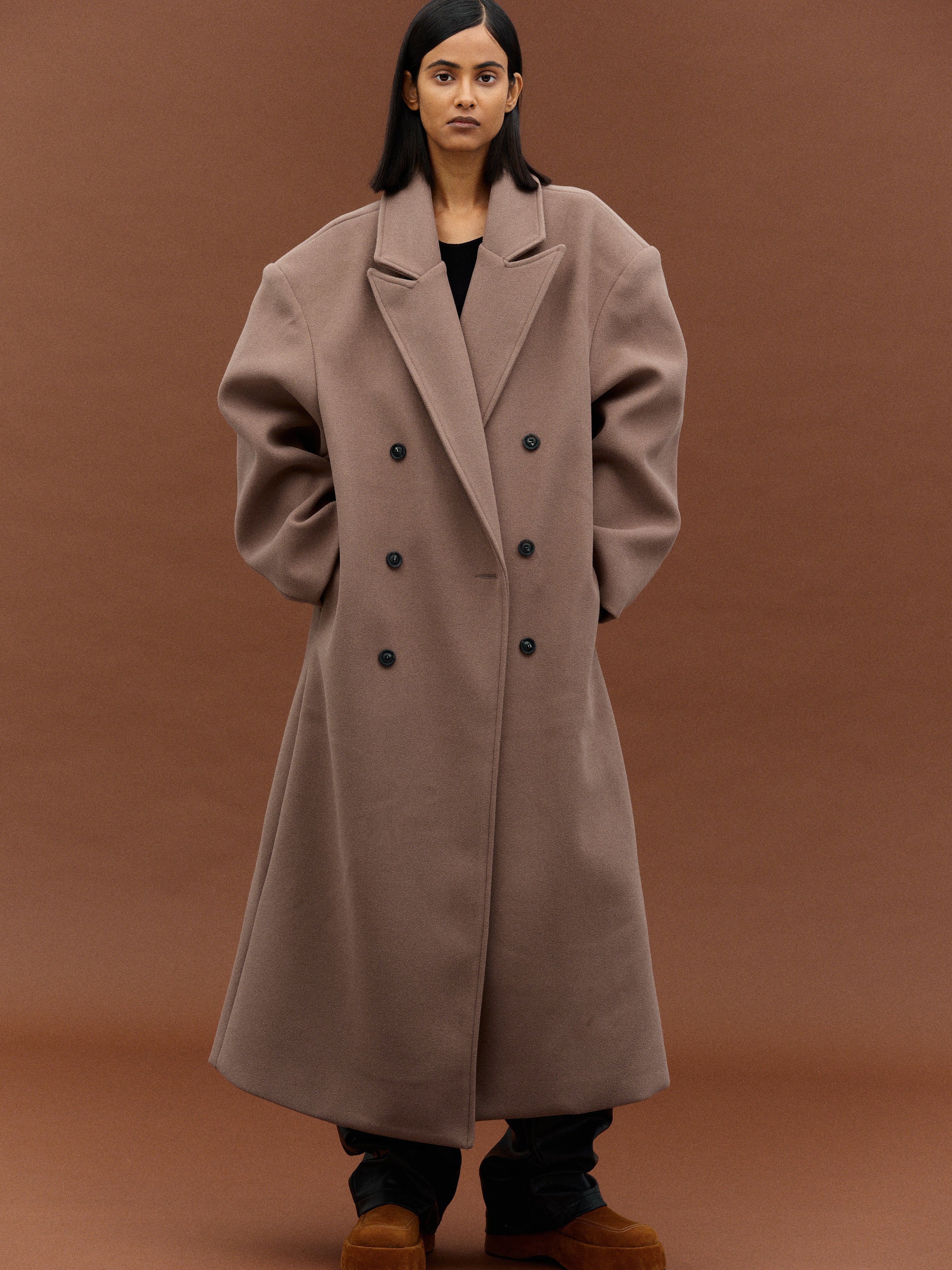 Structured Oversized Double-Breasted Wool-Blend Coat
