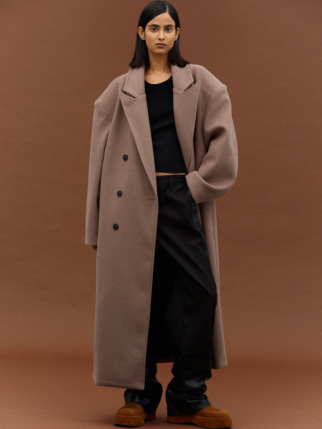 Structured Oversized Double-Breasted Wool-Blend Coat