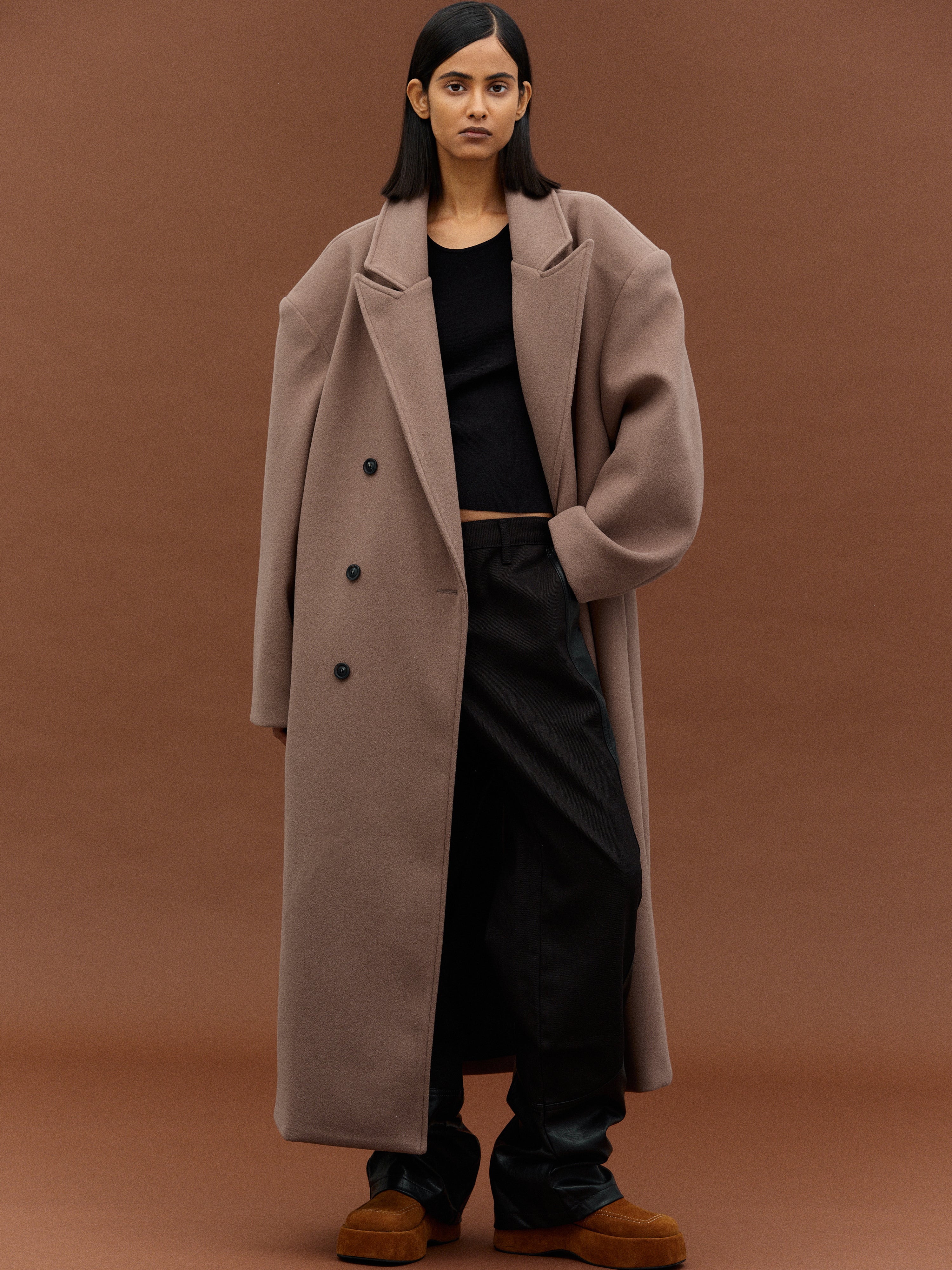 Structured Oversized Double-Breasted Wool-Blend Coat