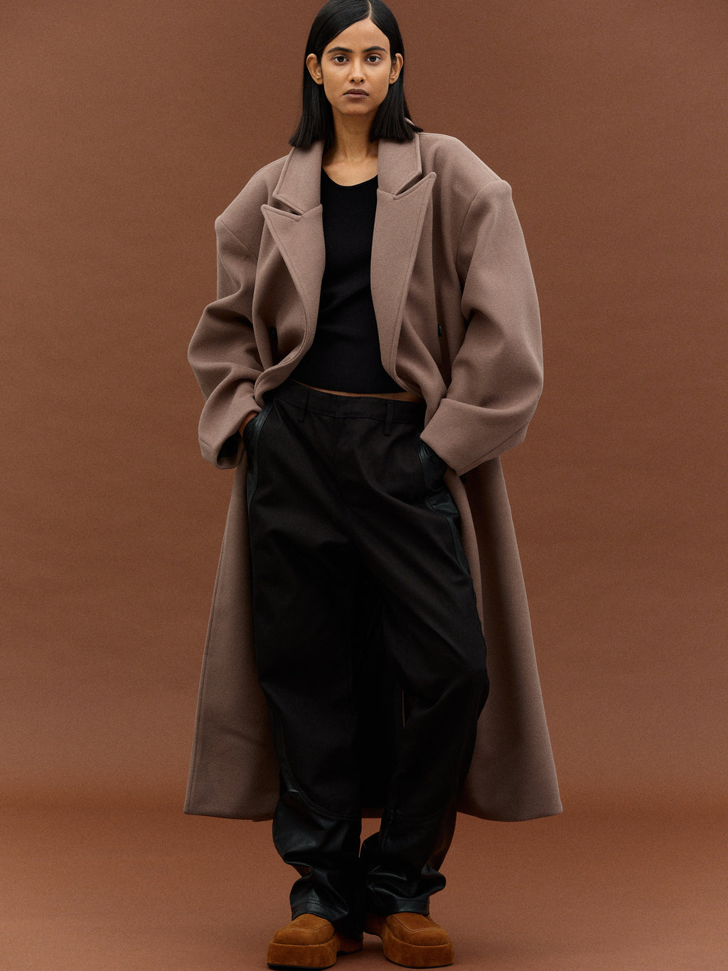 Structured Oversized Double-Breasted Wool-Blend Coat
