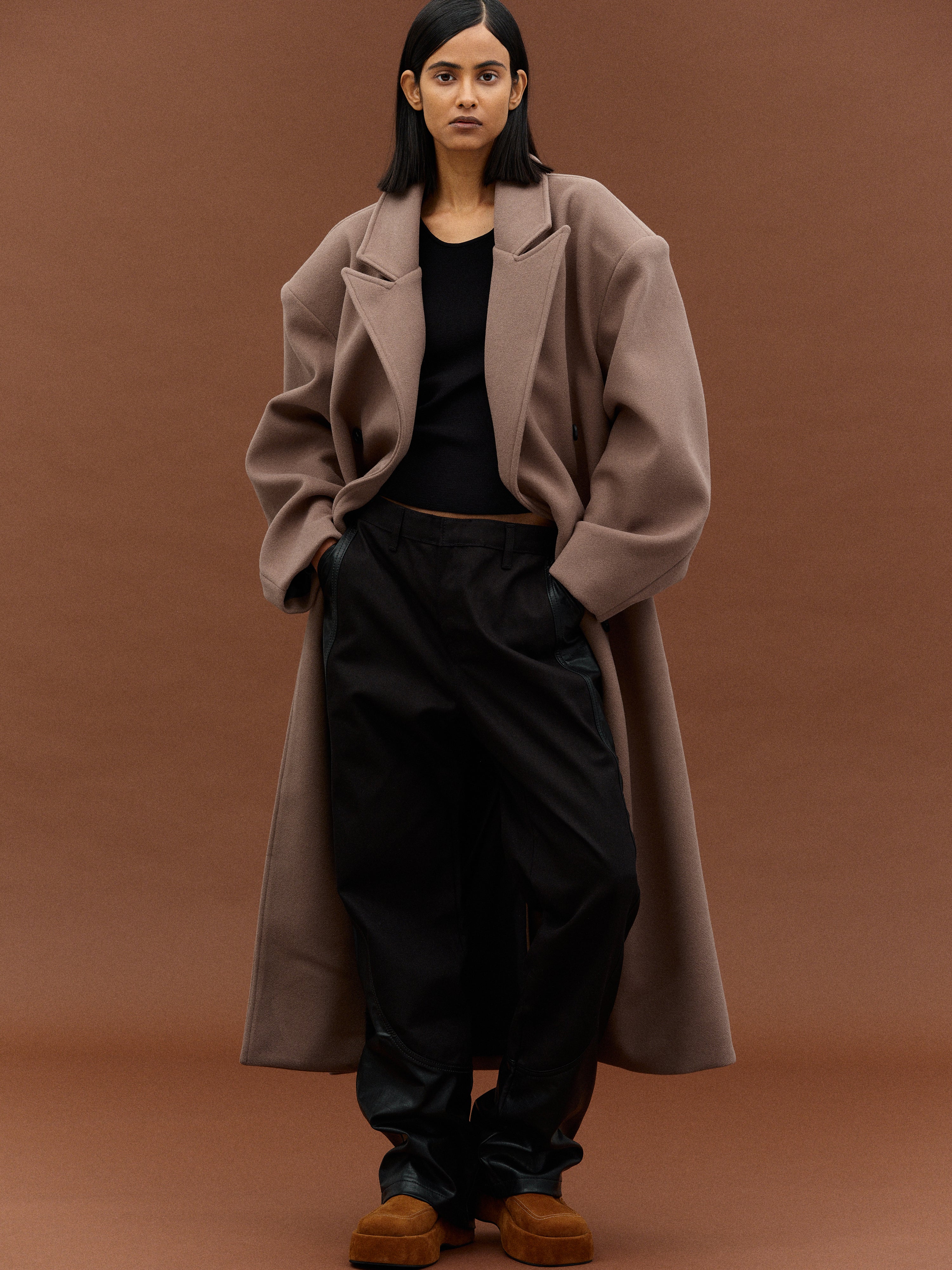 Structured Oversized Double-Breasted Wool-Blend Coat