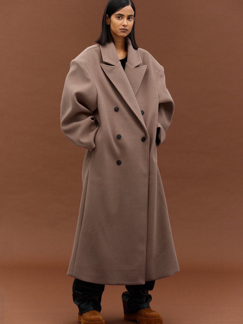 Structured Oversized Double-Breasted Wool-Blend Coat