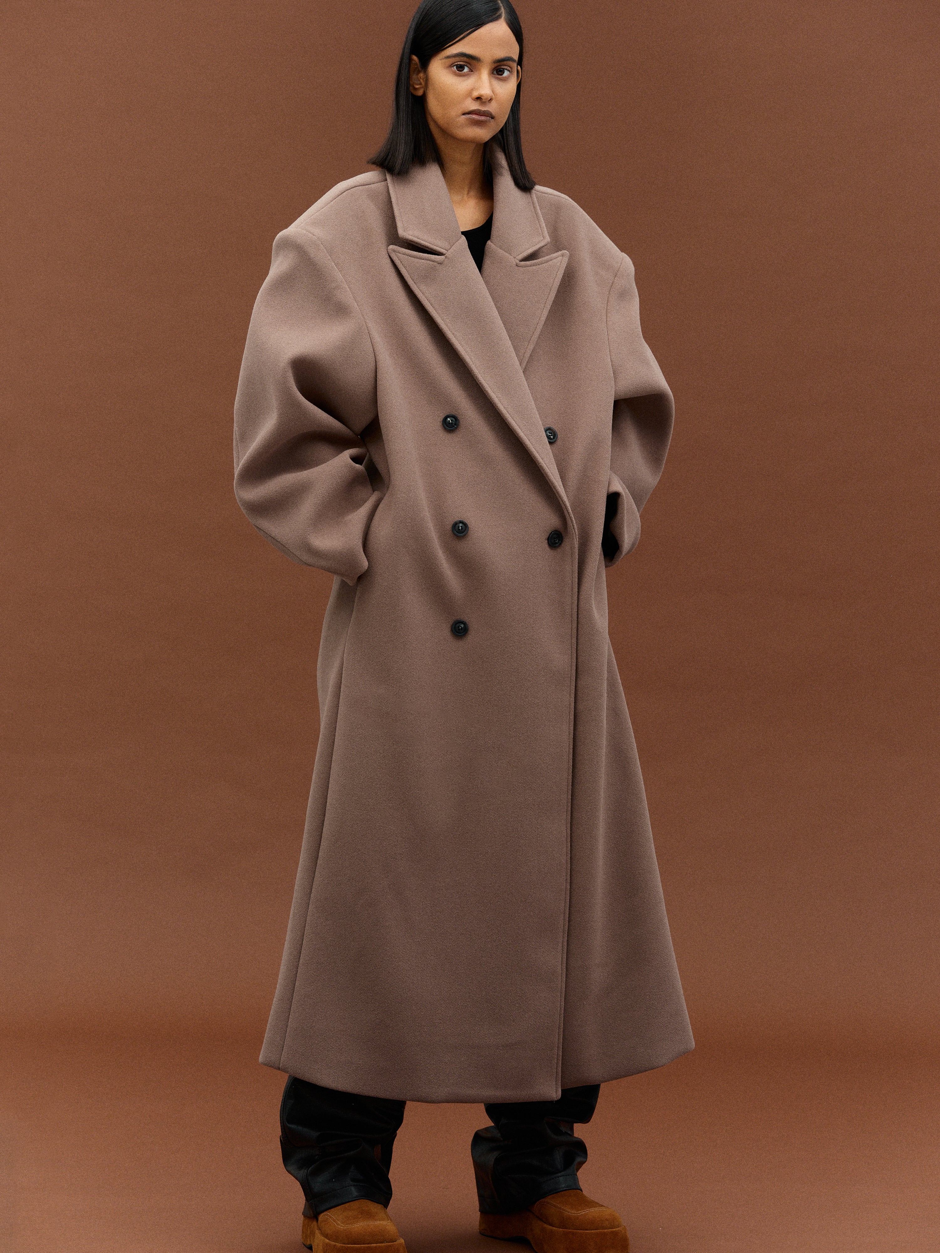 Structured Oversized Double-Breasted Wool-Blend Coat