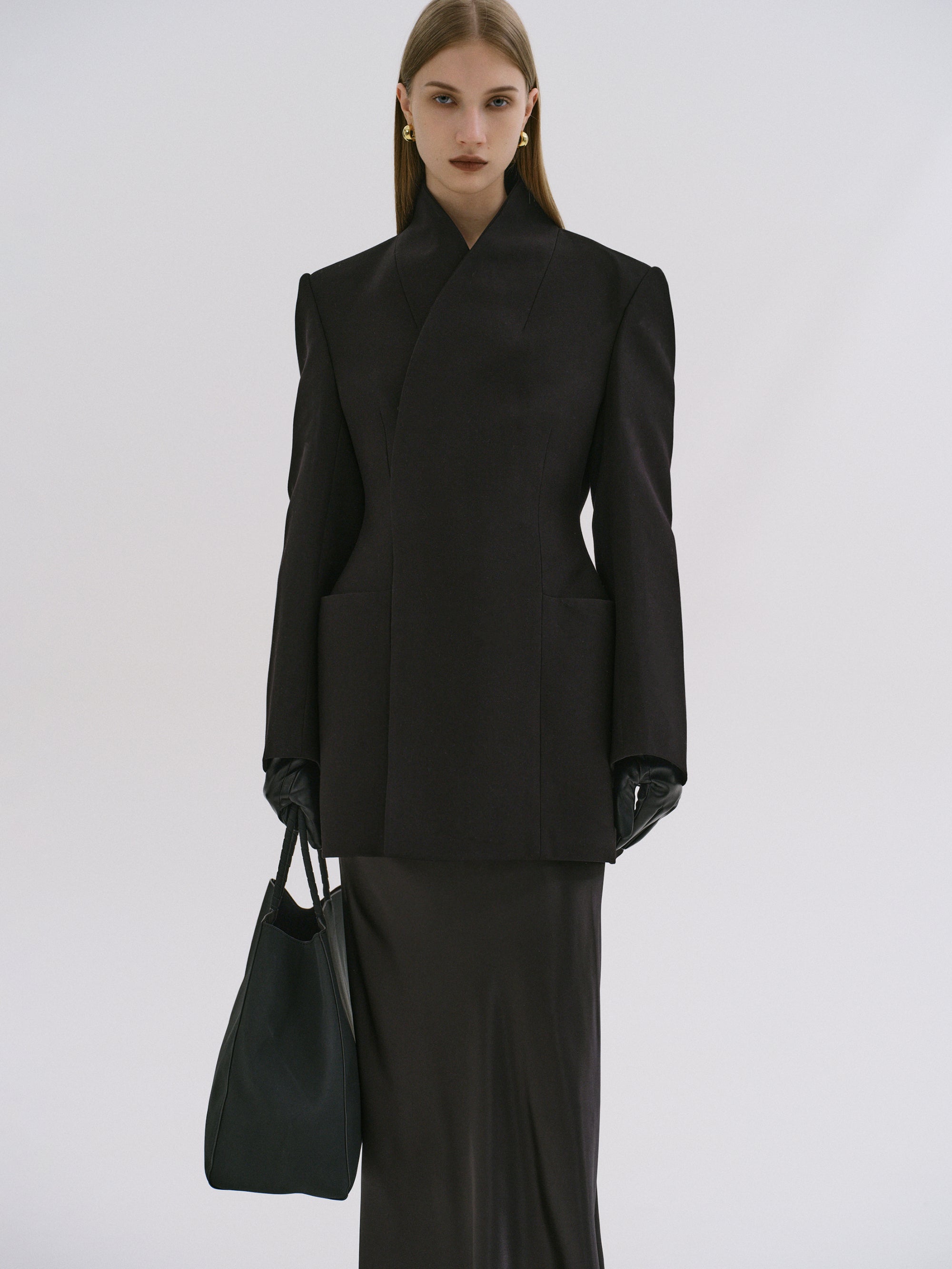 Sculpted Hourglass Wool-Blend Cocoon Coat