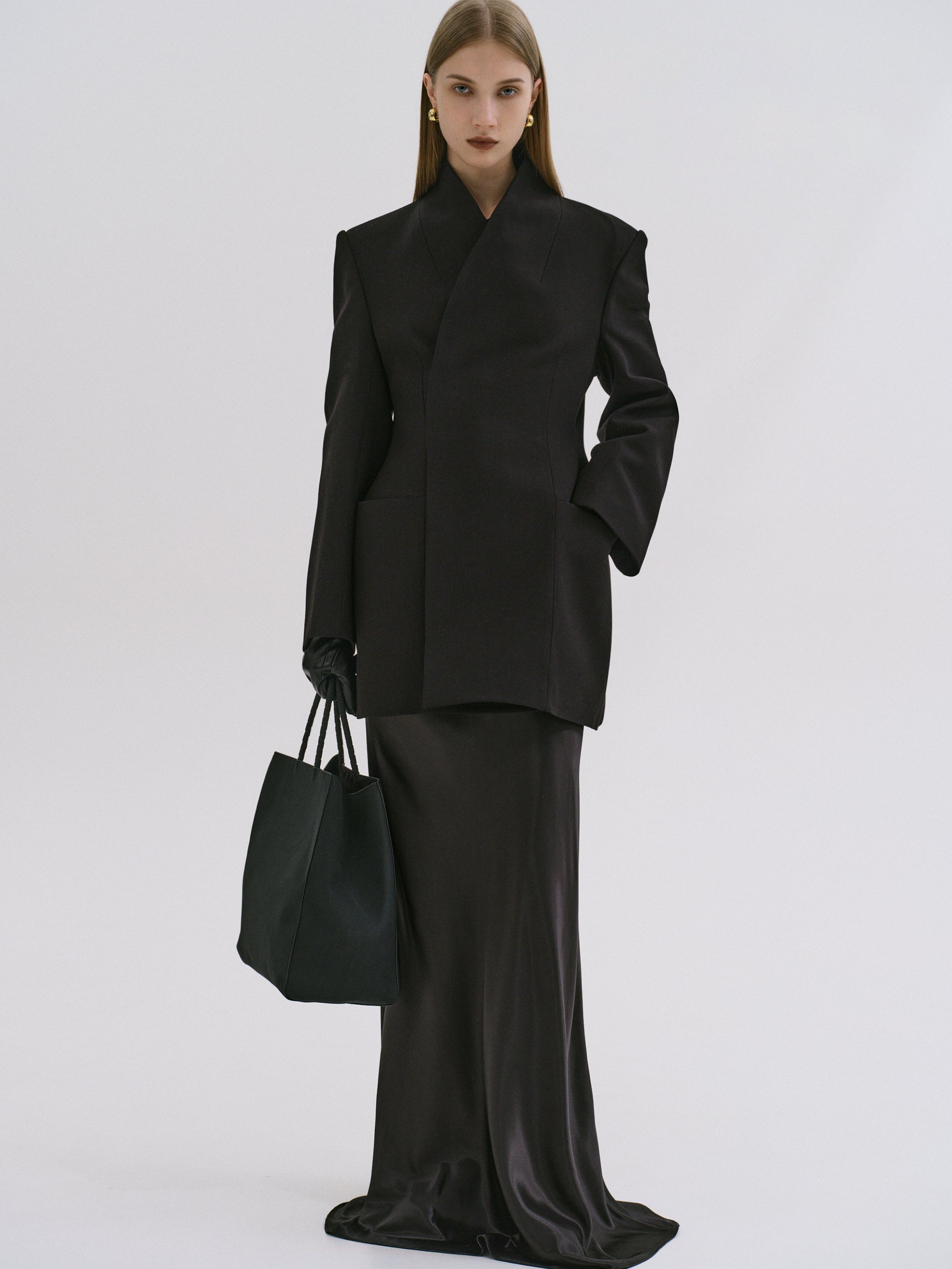Sculpted Hourglass Wool-Blend Cocoon Coat