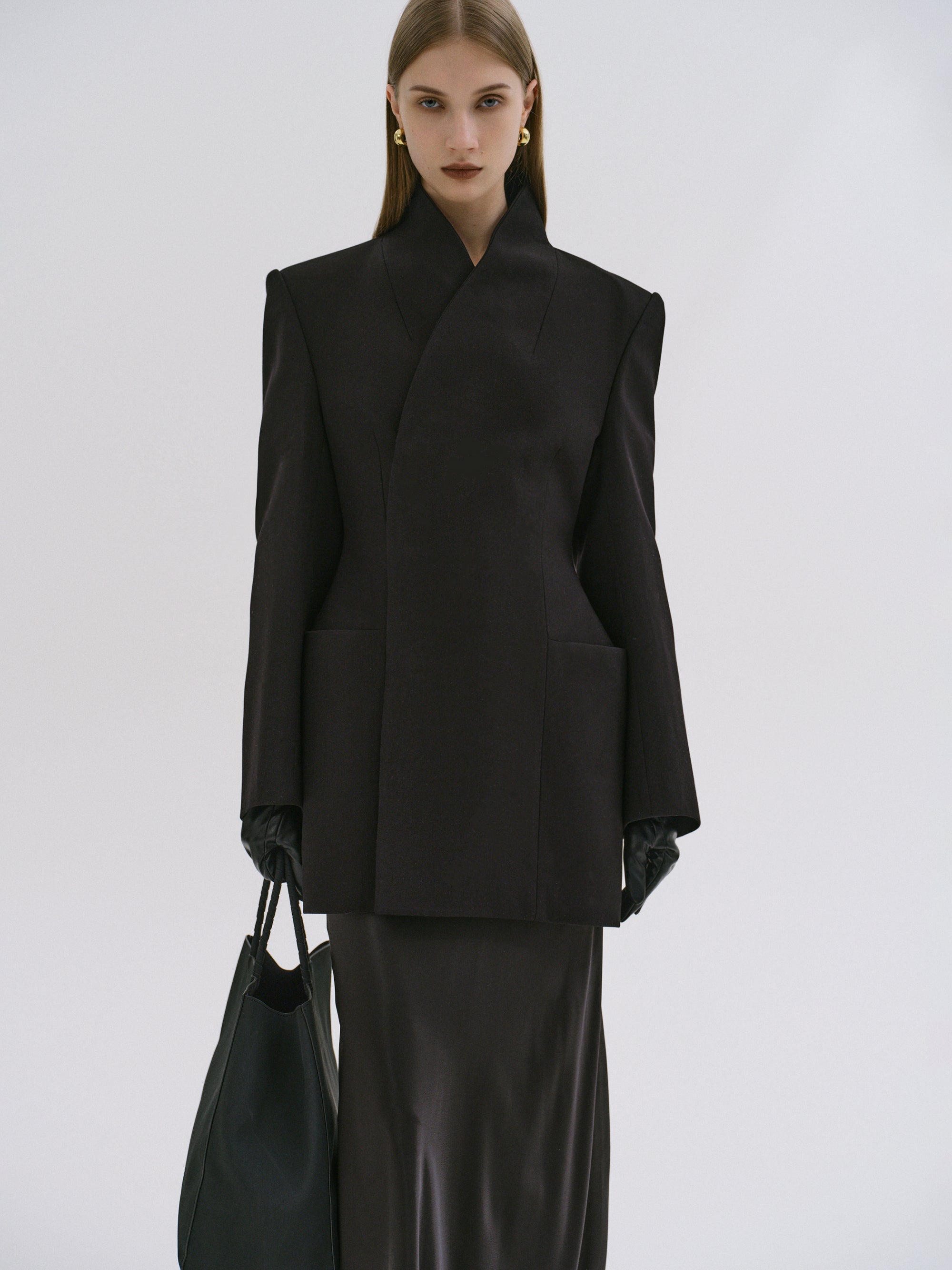 Sculpted Hourglass Wool-Blend Cocoon Coat