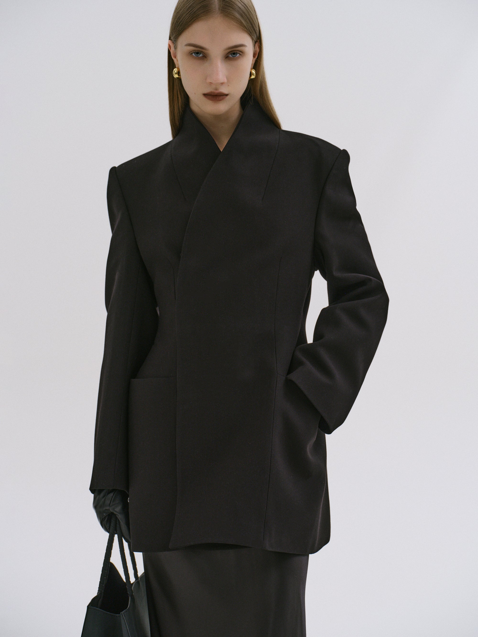 Sculpted Hourglass Wool-Blend Cocoon Coat