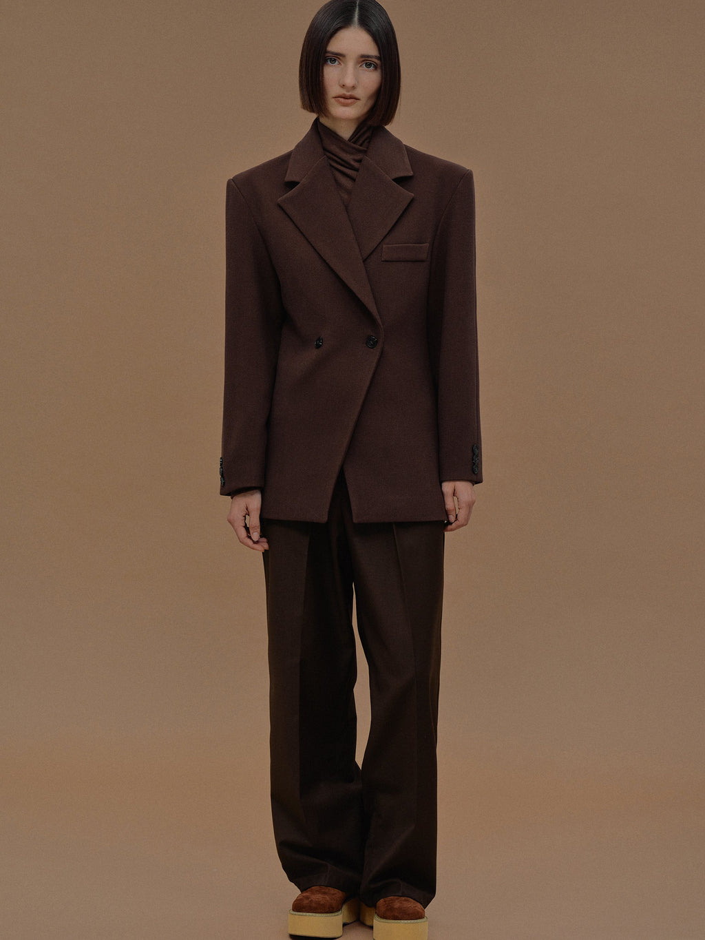 Double Breasted Cinched Blazer, Pecan
