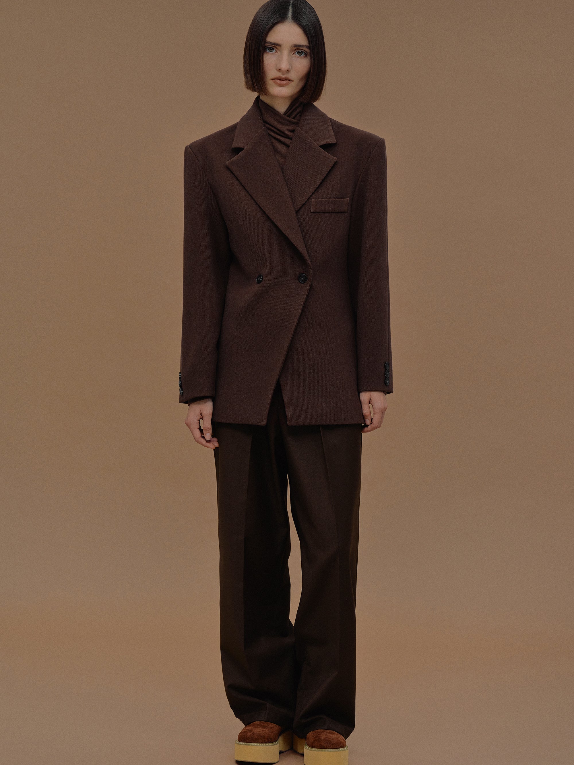 Double Breasted Cinched Blazer, Pecan