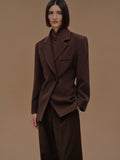 Double Breasted Cinched Blazer, Pecan