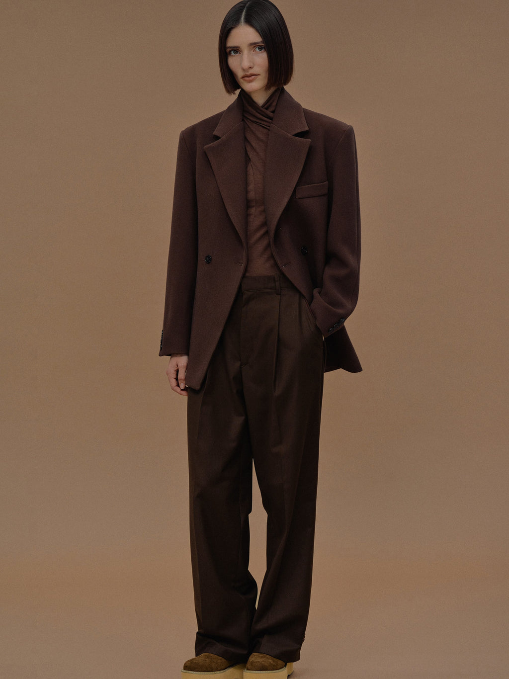 Double Breasted Cinched Blazer, Pecan