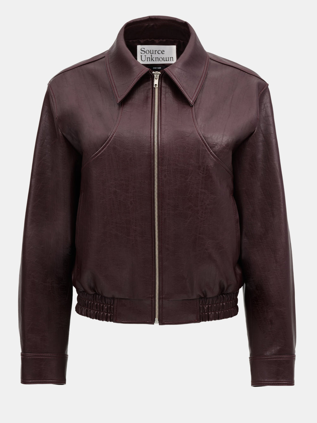 Faux-Leather Bomber Jacket, Mahogany