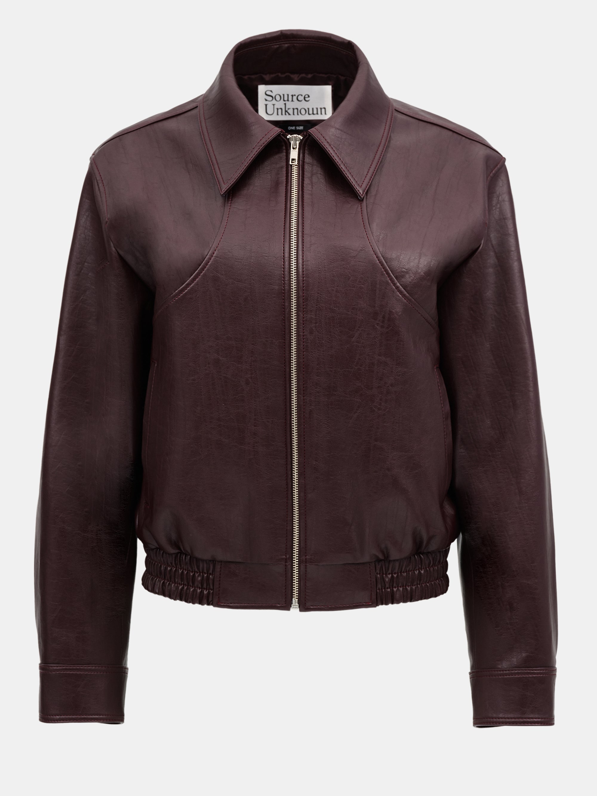 Faux-Leather Bomber Jacket, Mahogany
