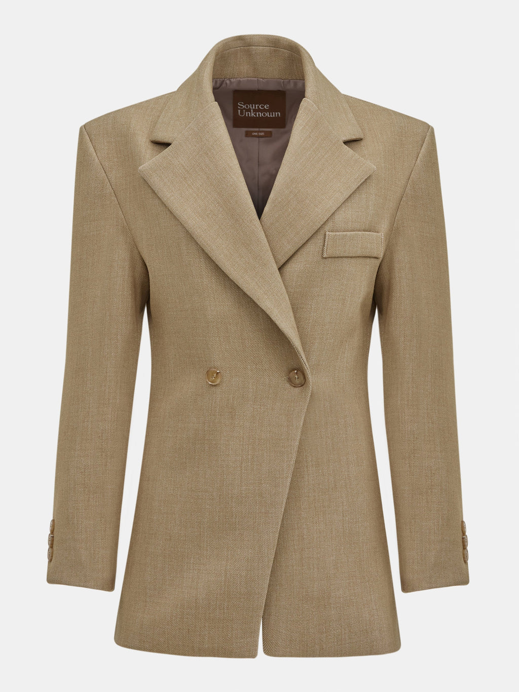 Double Breasted Cinched Blazer, Tan Beige