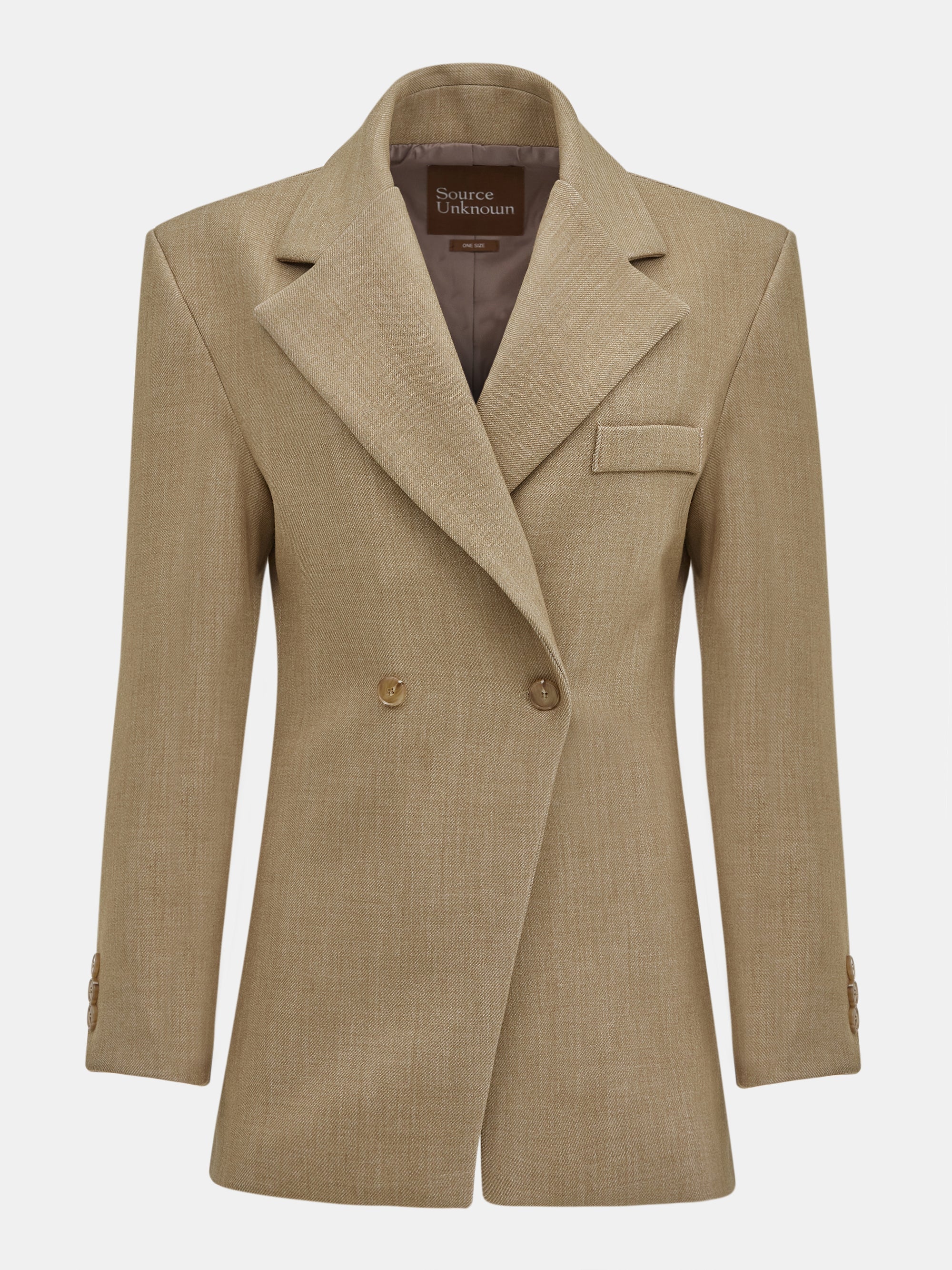 Double Breasted Cinched Blazer, Tan Beige