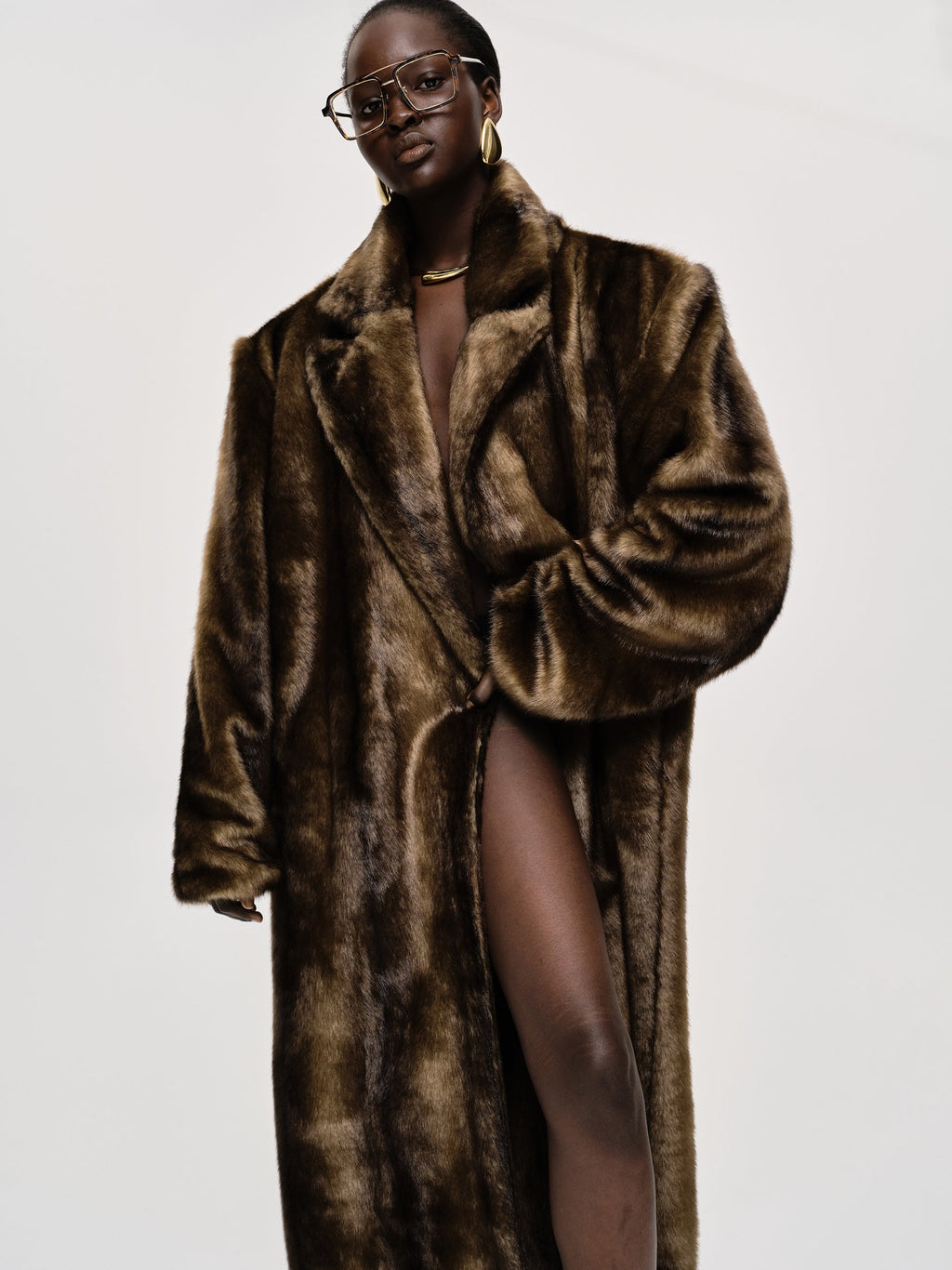 Oversized Notch-Lapel Faux Fur Cocoon Coat