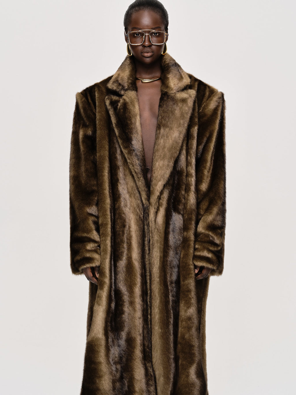 Oversized Notch-Lapel Faux Fur Cocoon Coat