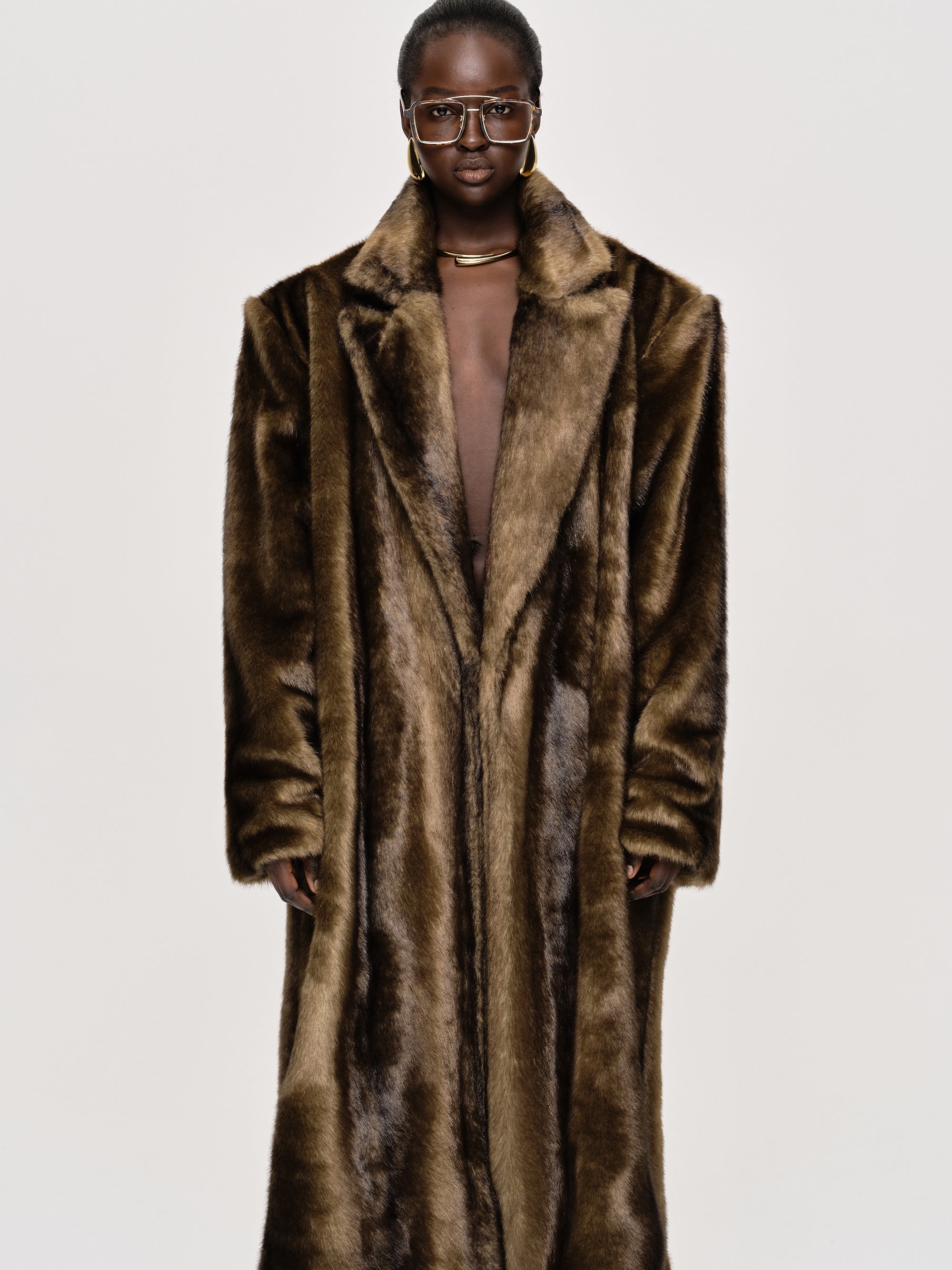 Oversized Notch-Lapel Faux Fur Cocoon Coat