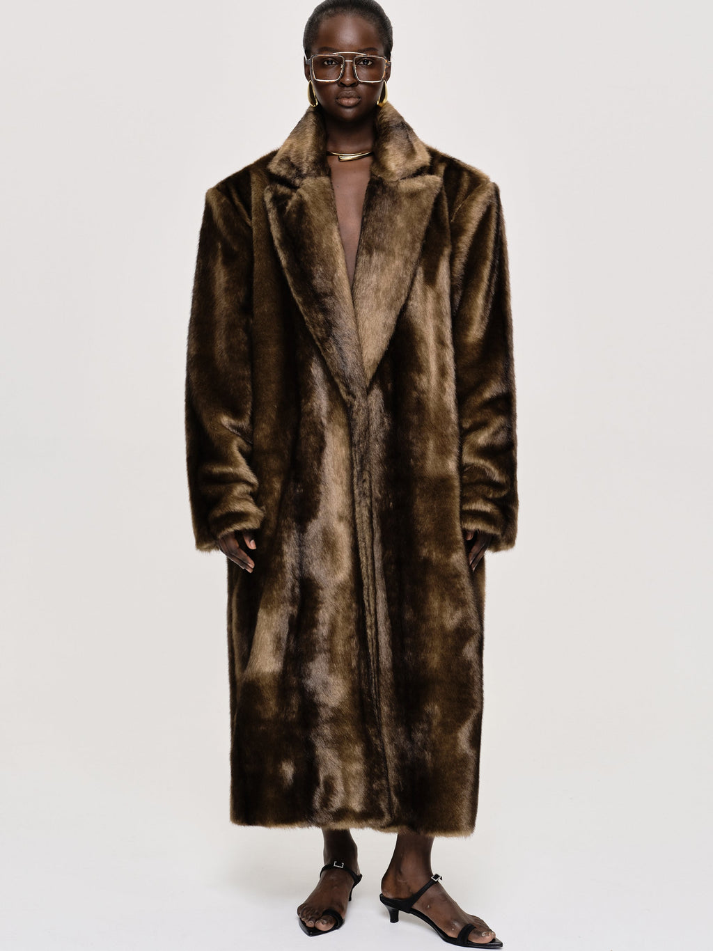 Oversized Notch-Lapel Faux Fur Cocoon Coat