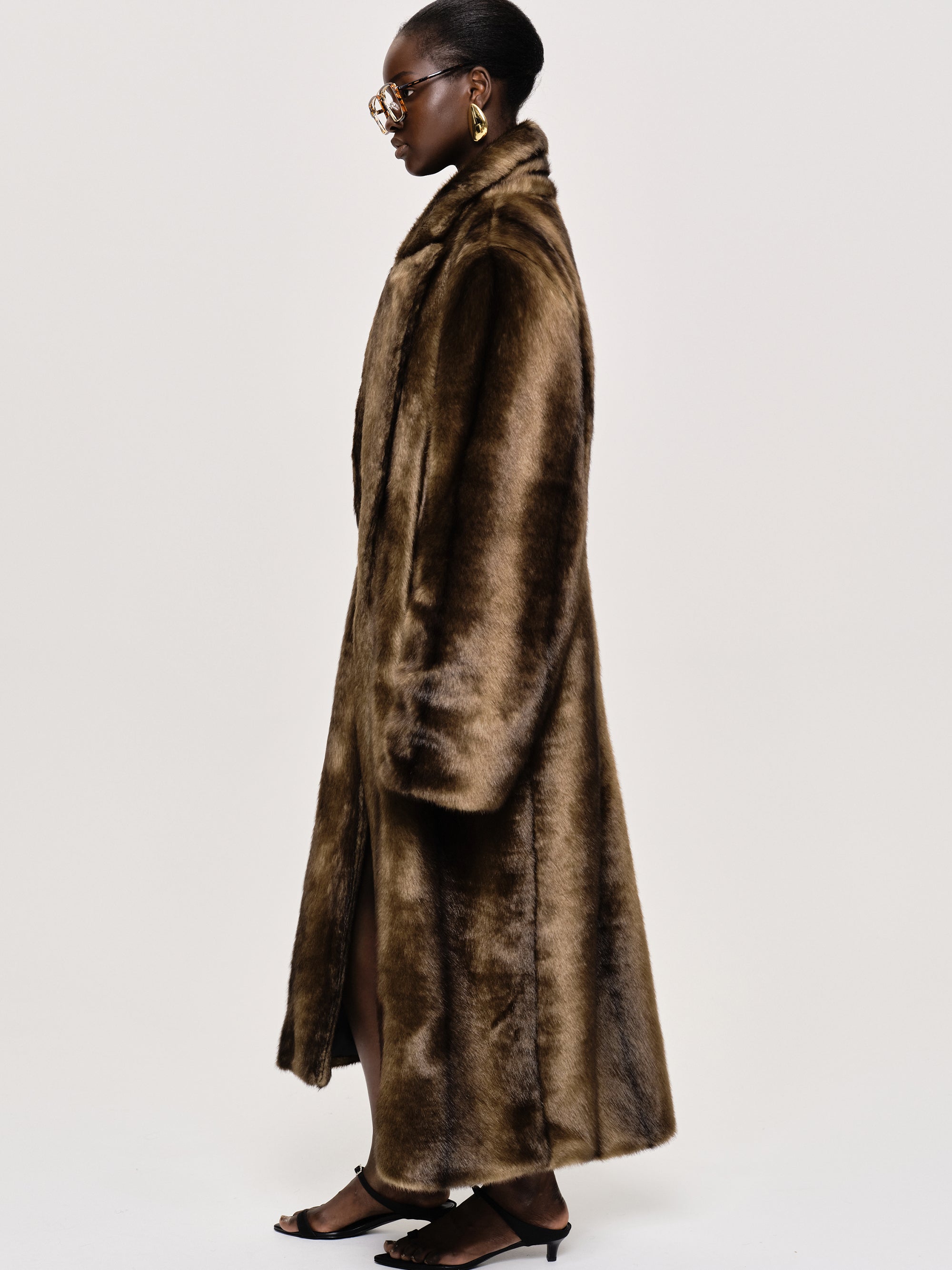 Oversized Notch-Lapel Faux Fur Cocoon Coat