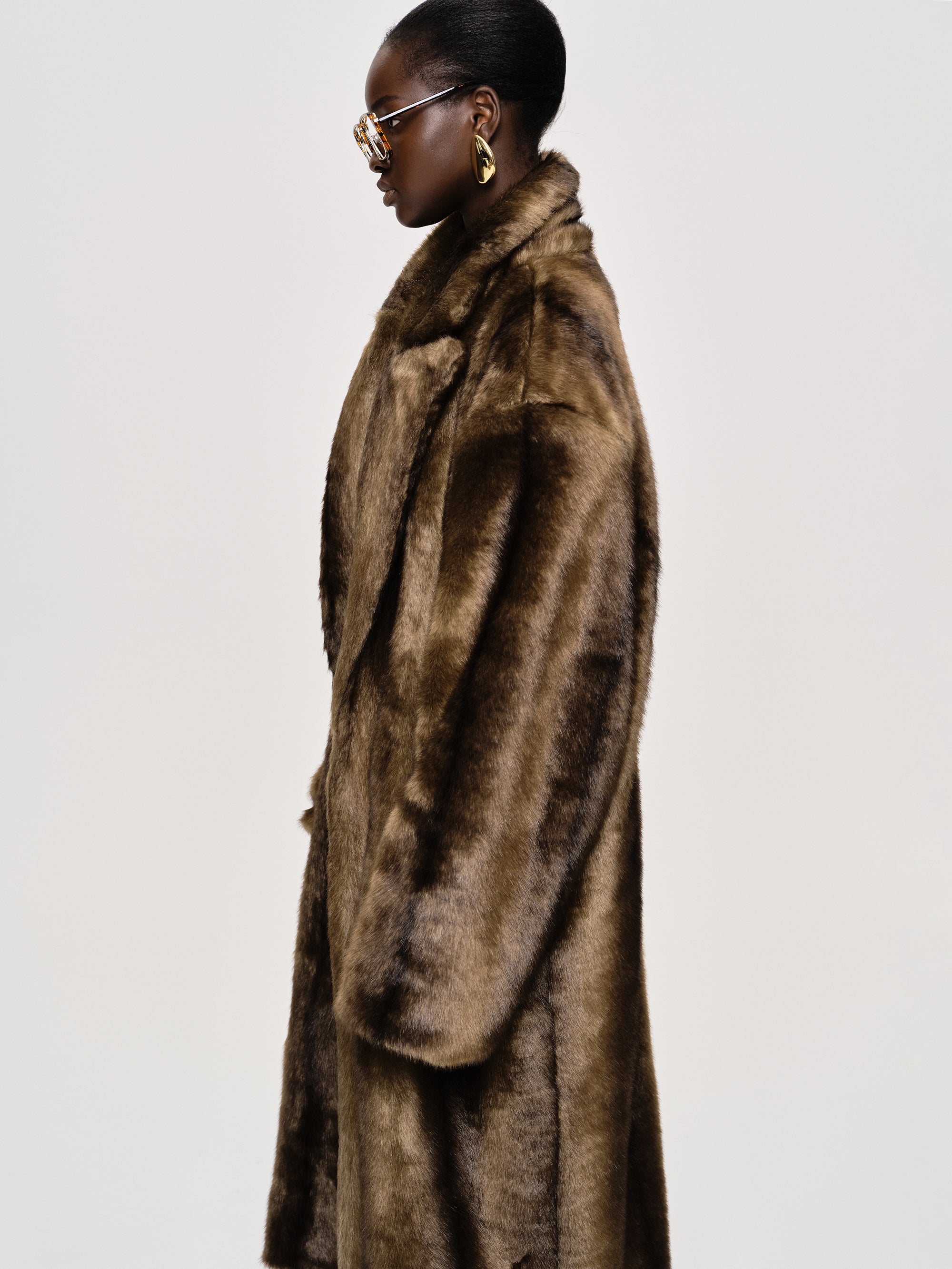 Oversized Notch-Lapel Faux Fur Cocoon Coat