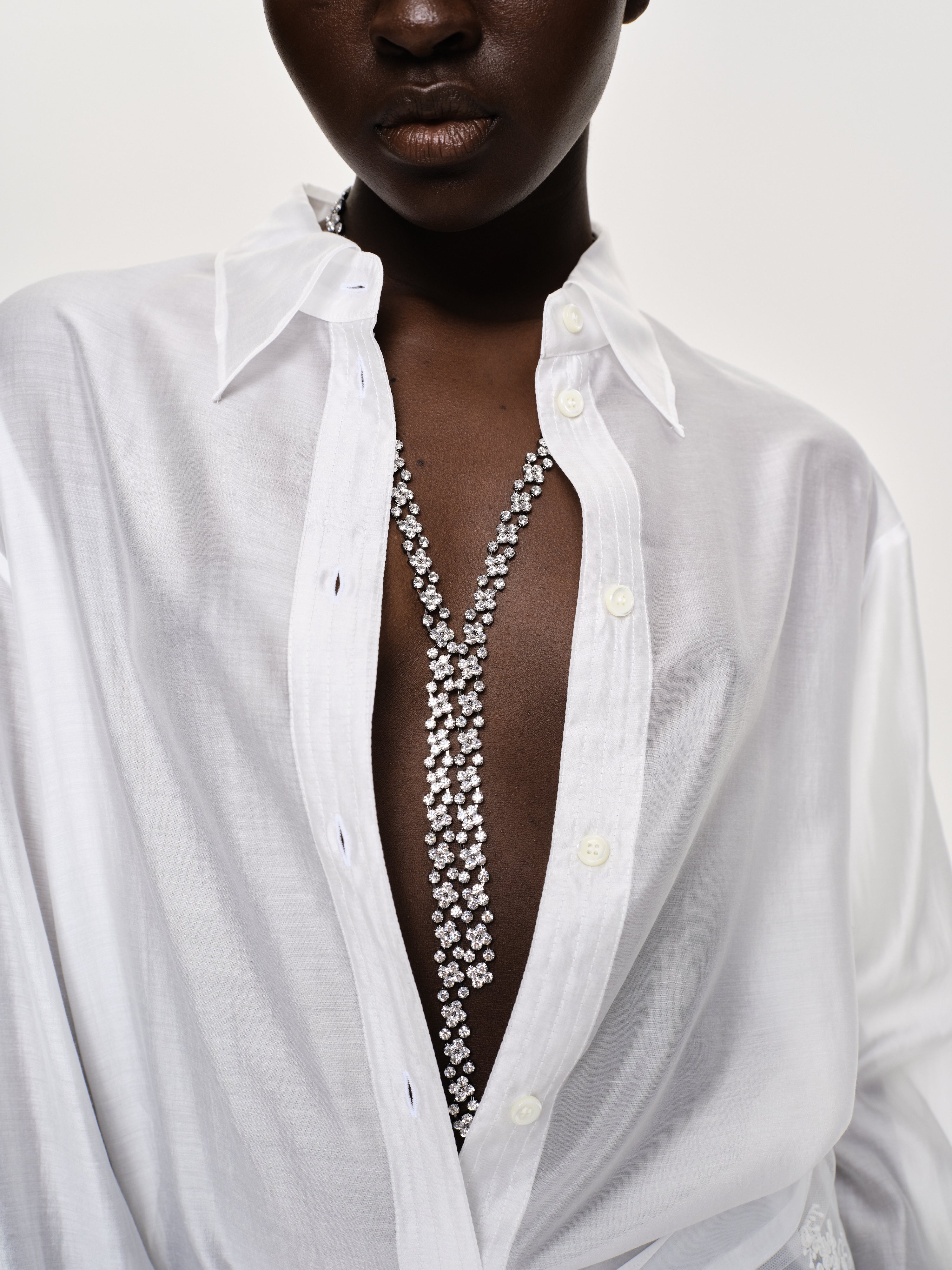 Rhinestone Drop Necklace, Silver