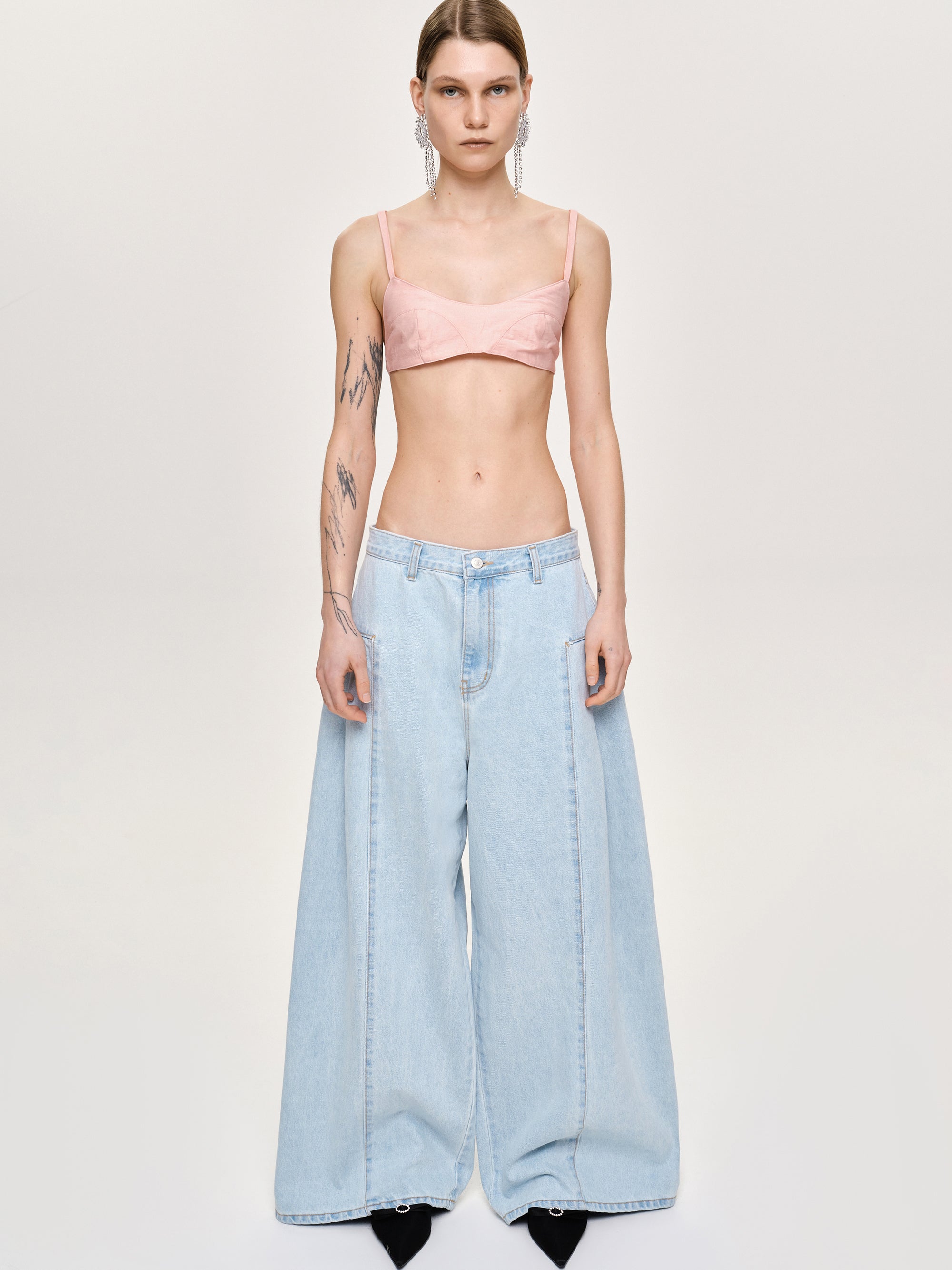 Double Side Oversized Jeans, Light Blue