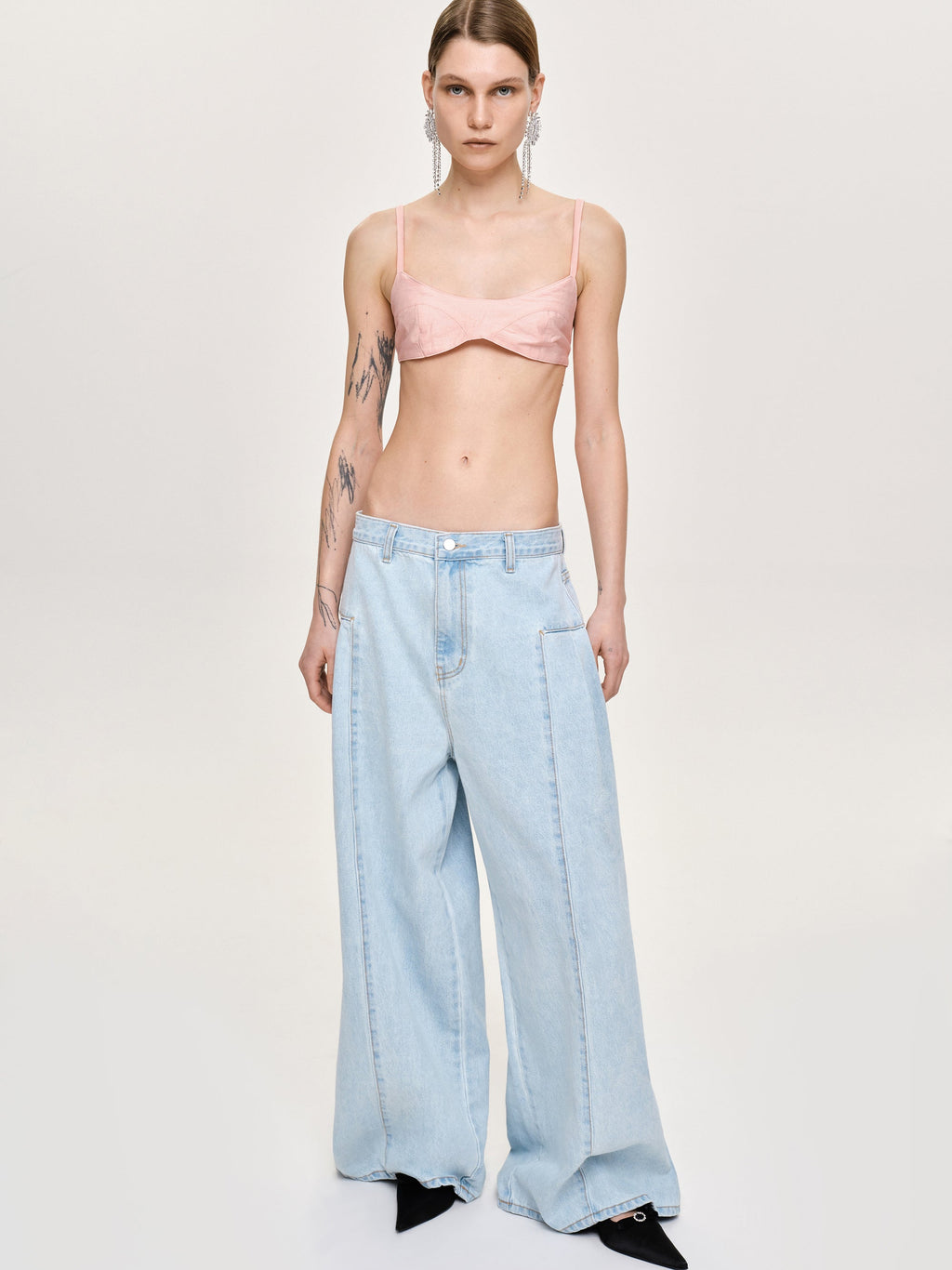 Double Side Oversized Jeans, Light Blue