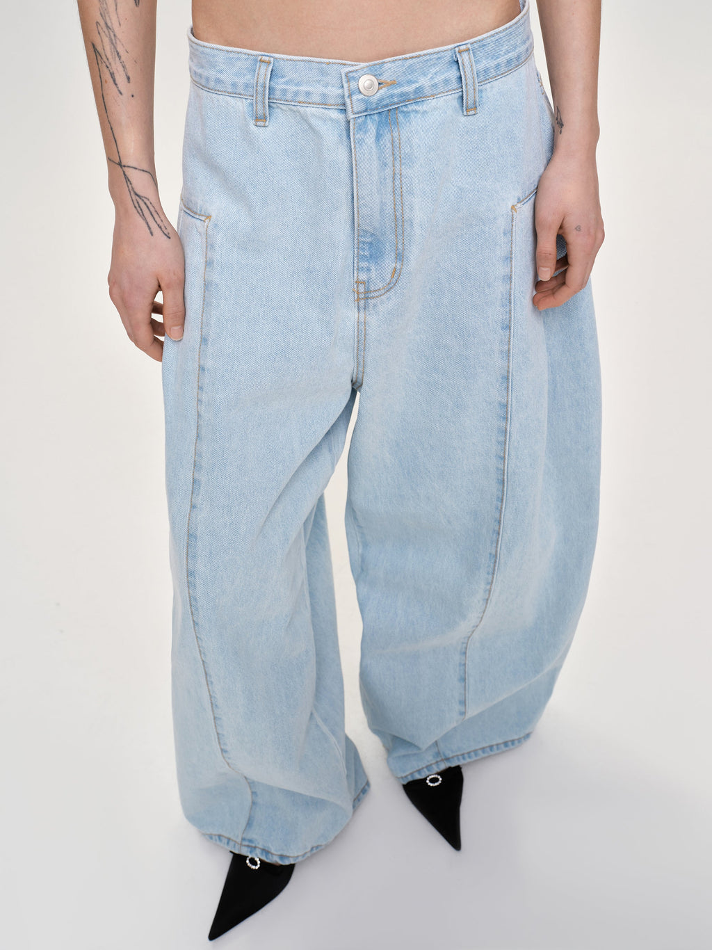 Double Side Oversized Jeans, Light Blue