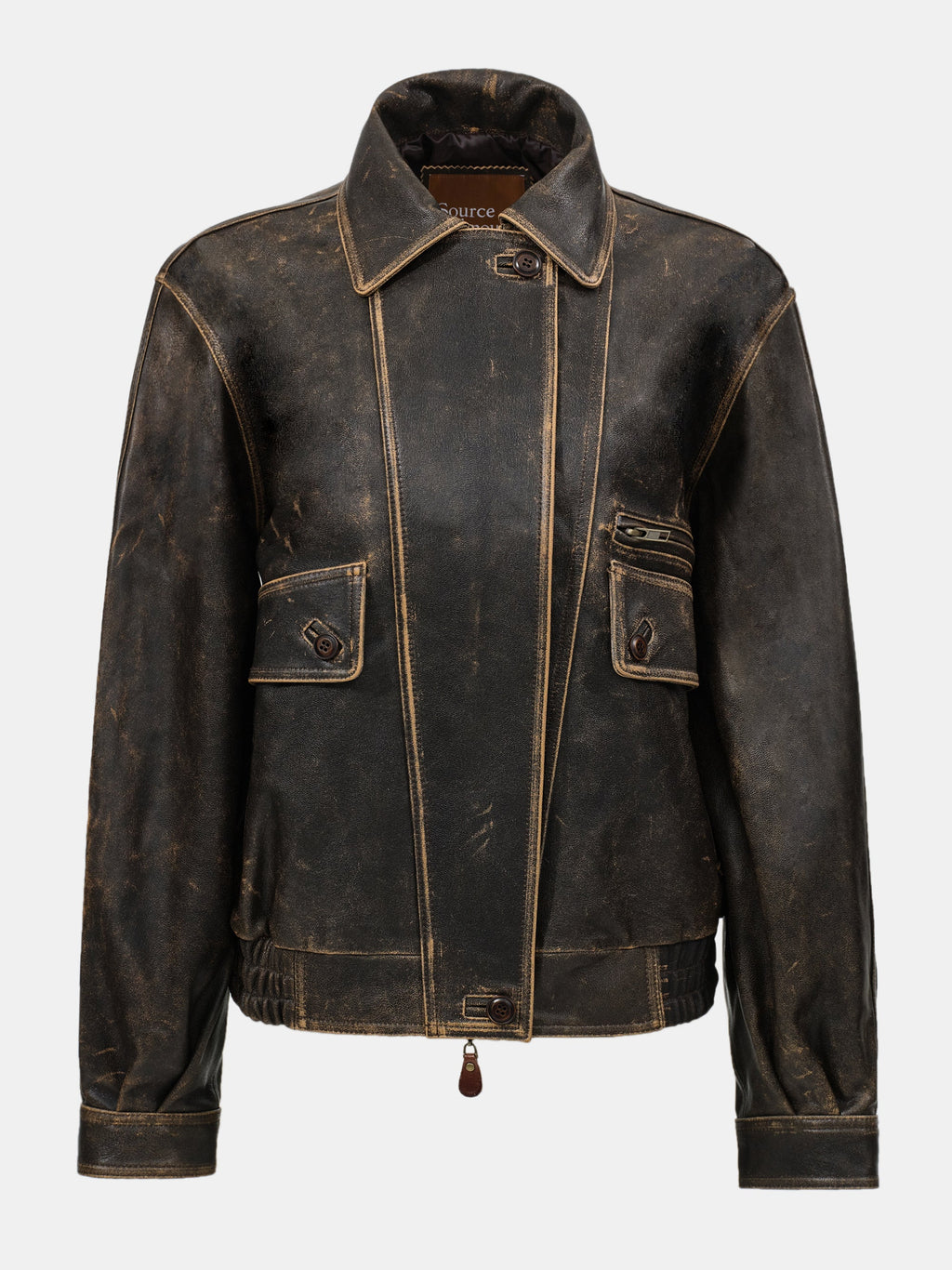 Faded Lambskin Bomber Jacket, Brown