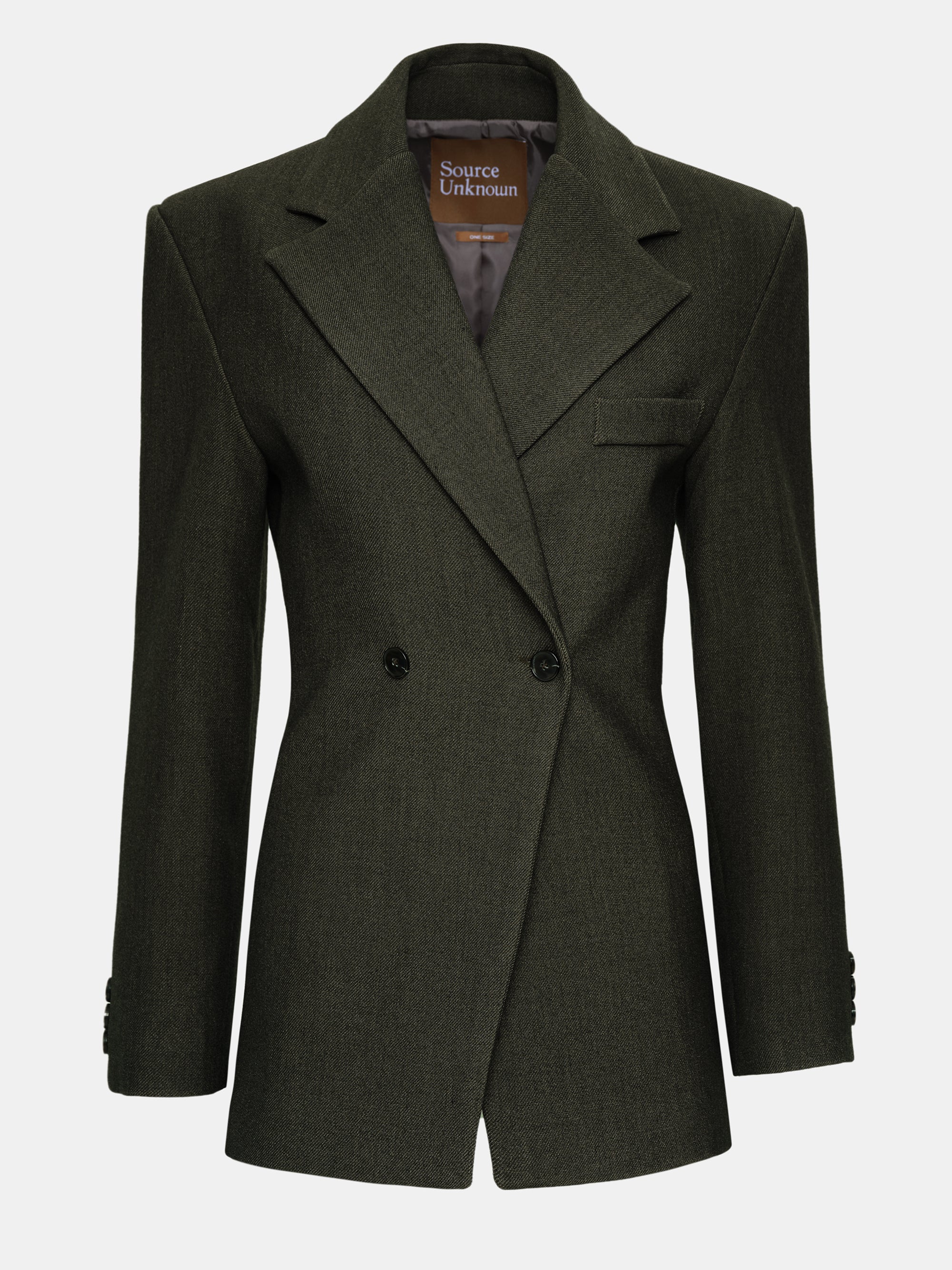 Double Breasted Cinched Blazer, Charcoal Grey