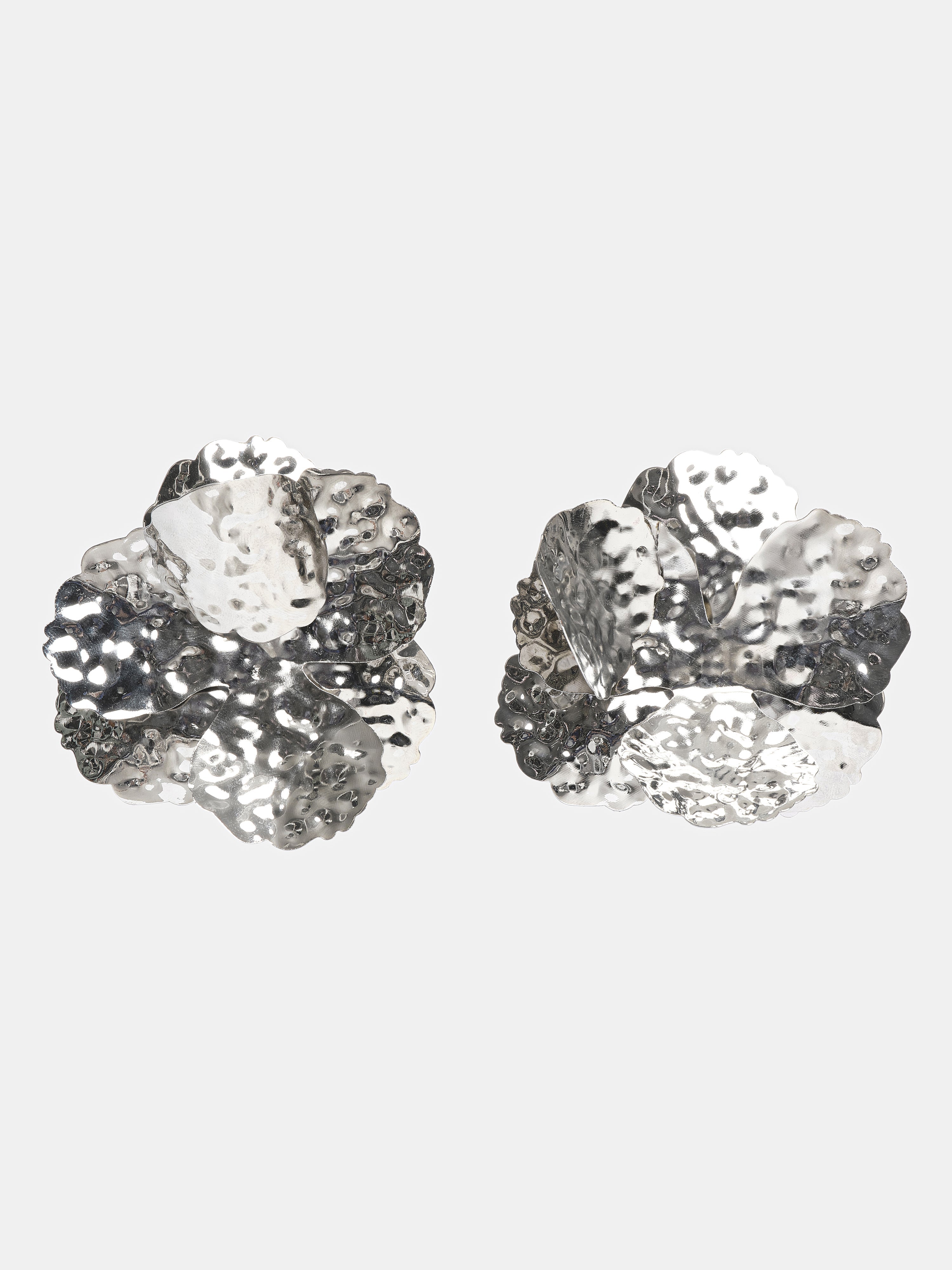 Irregular Petal Earrings, Silver