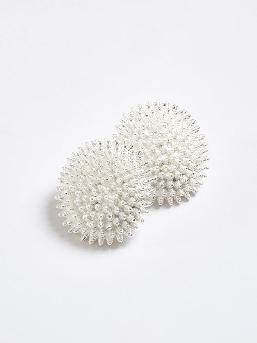 Beaded Ball Earrings, Silver