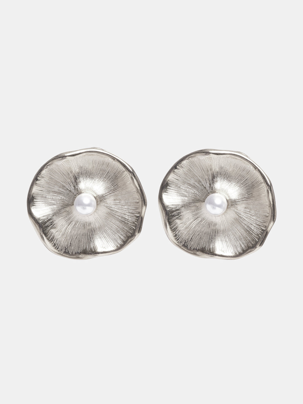 Textured Flower Motif Stud Earrings, Silver