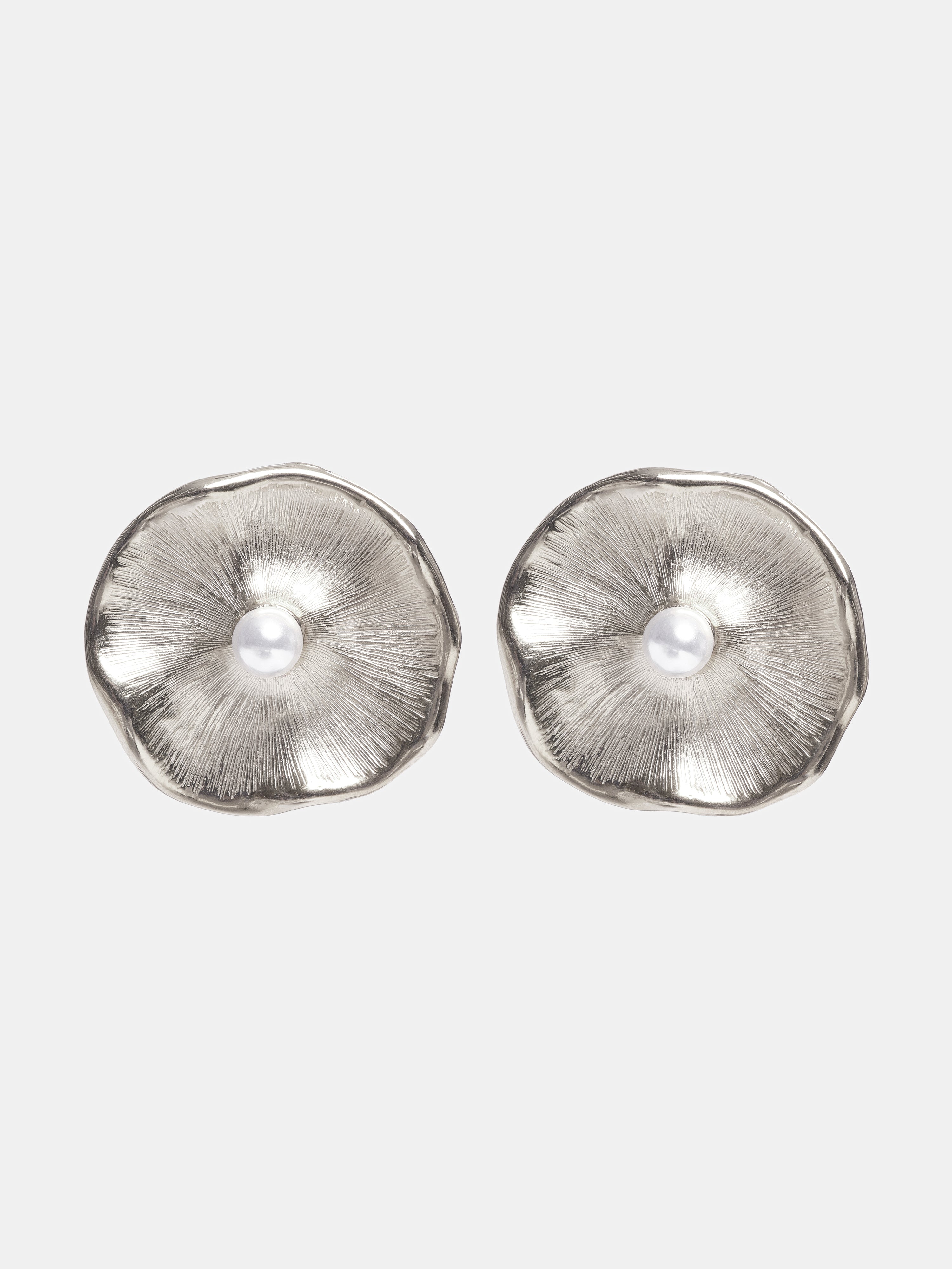 Textured Flower Motif Stud Earrings, Silver