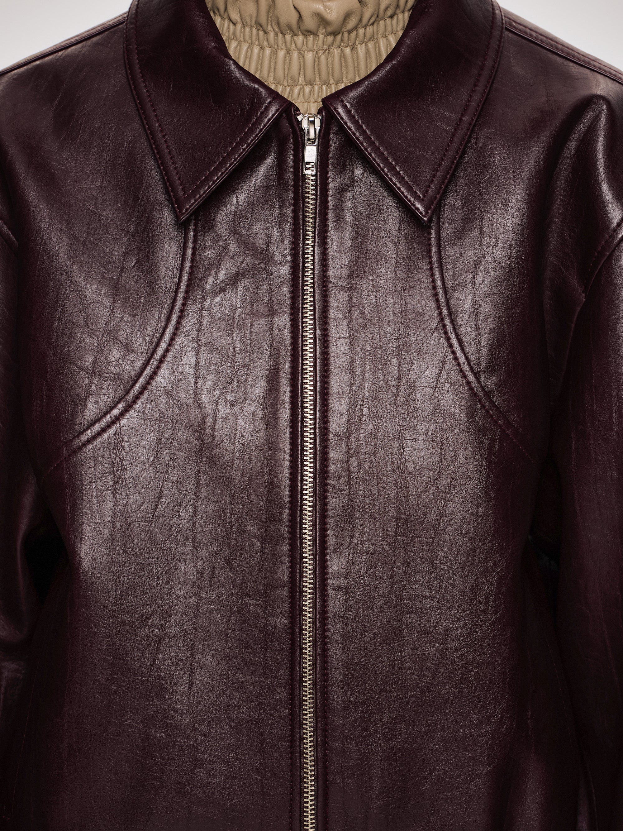Faux-Leather Bomber Jacket, Mahogany