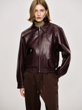 Faux-Leather Bomber Jacket, Mahogany