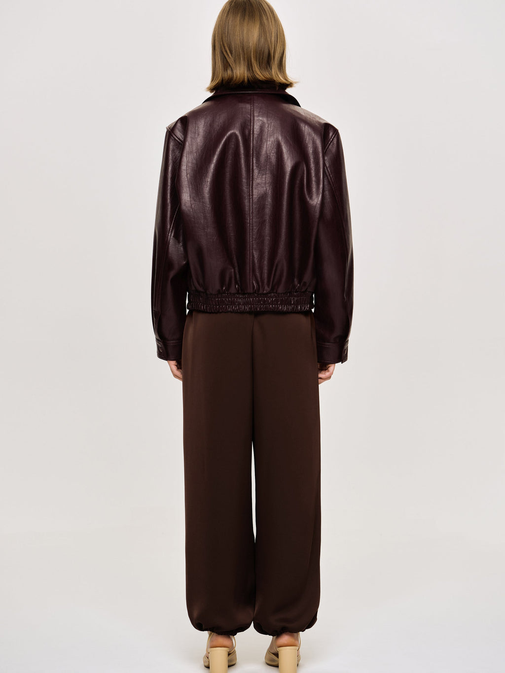 Faux-Leather Bomber Jacket, Mahogany