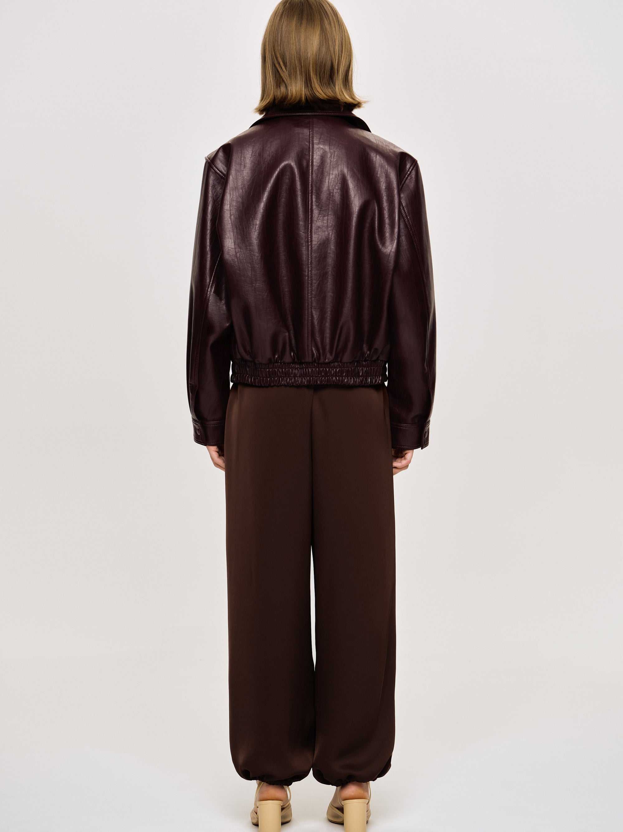 Faux-Leather Bomber Jacket, Mahogany