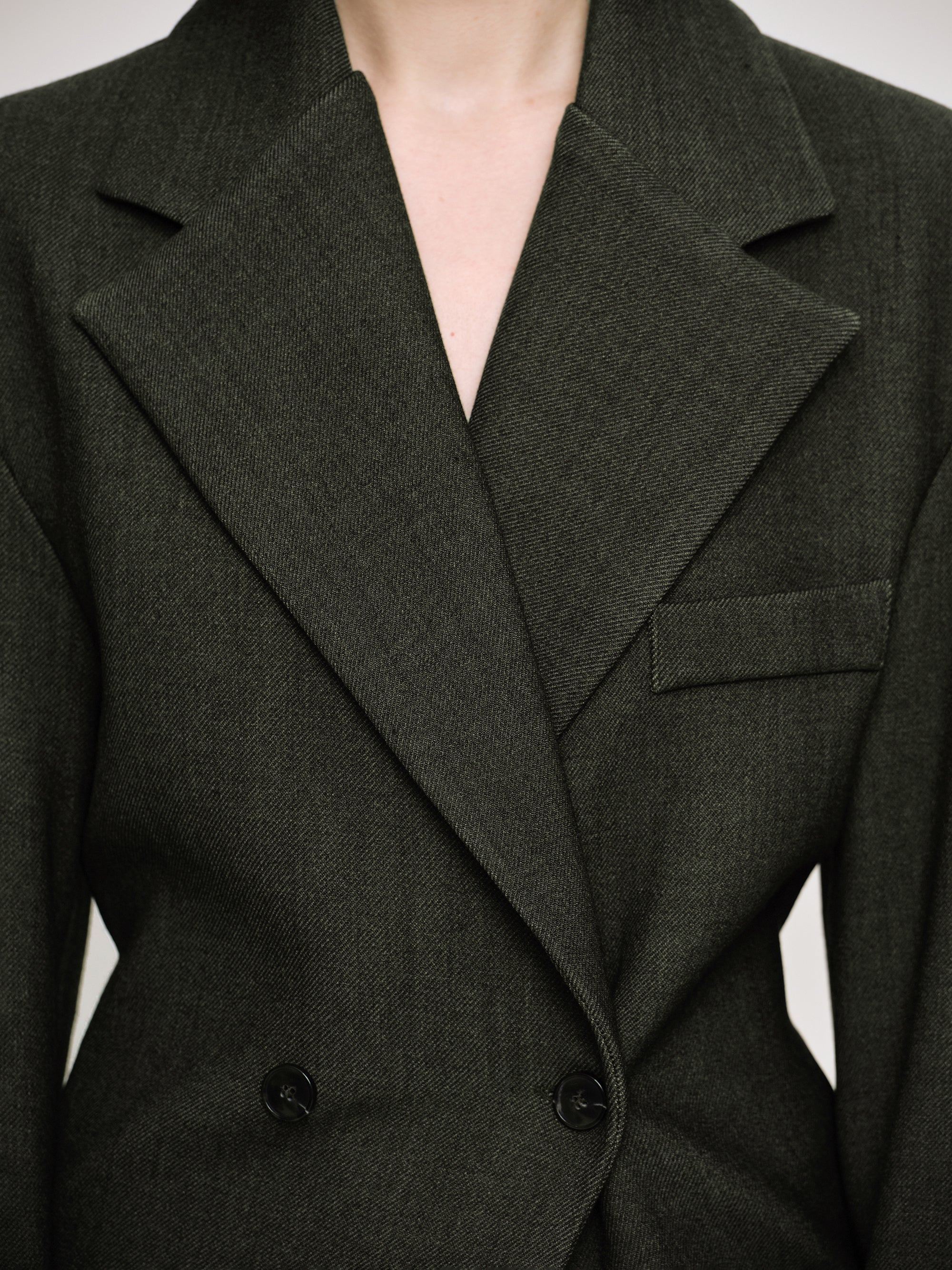 Double Breasted Cinched Blazer, Charcoal Grey