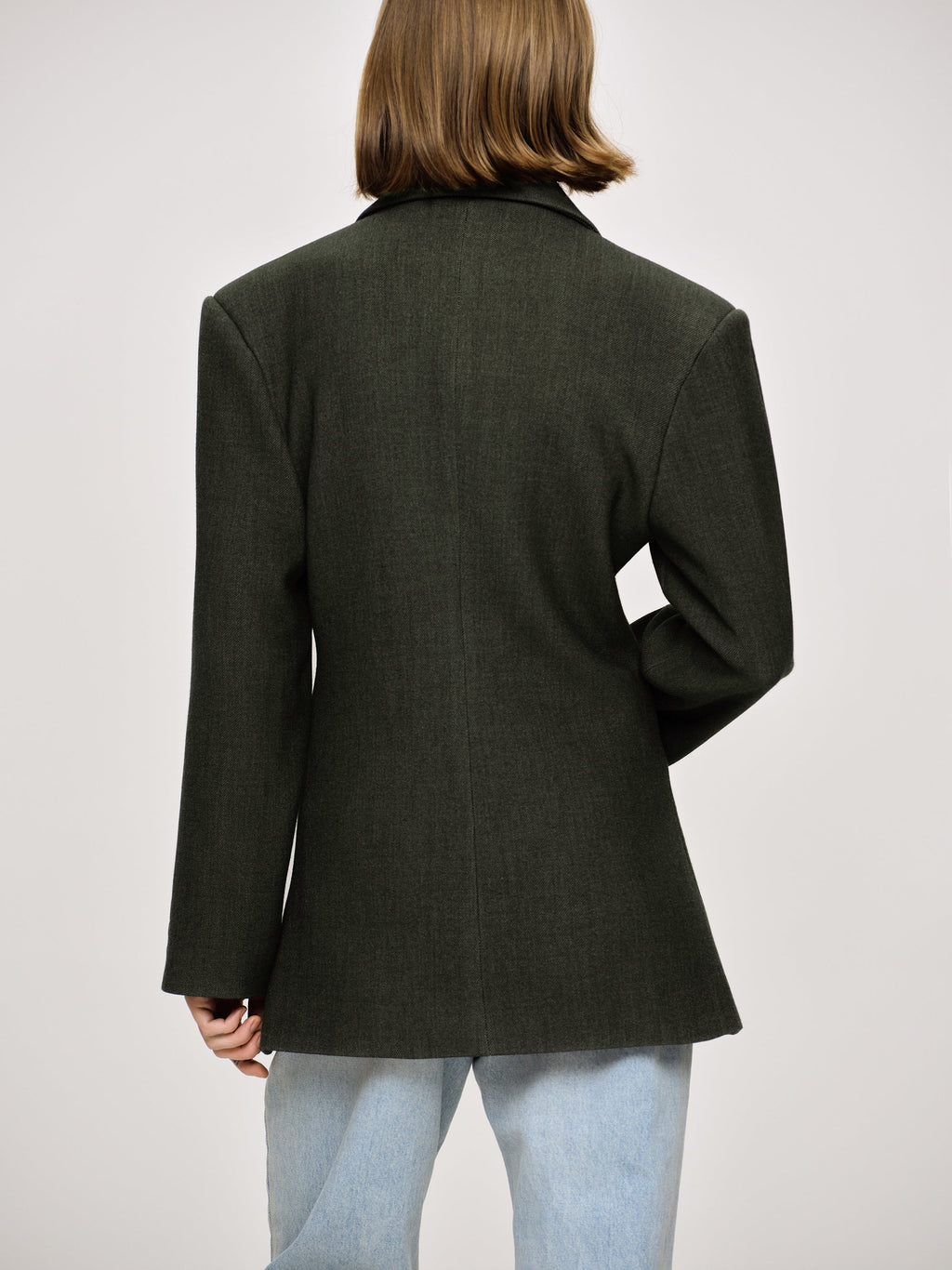 Double Breasted Cinched Blazer, Charcoal Grey