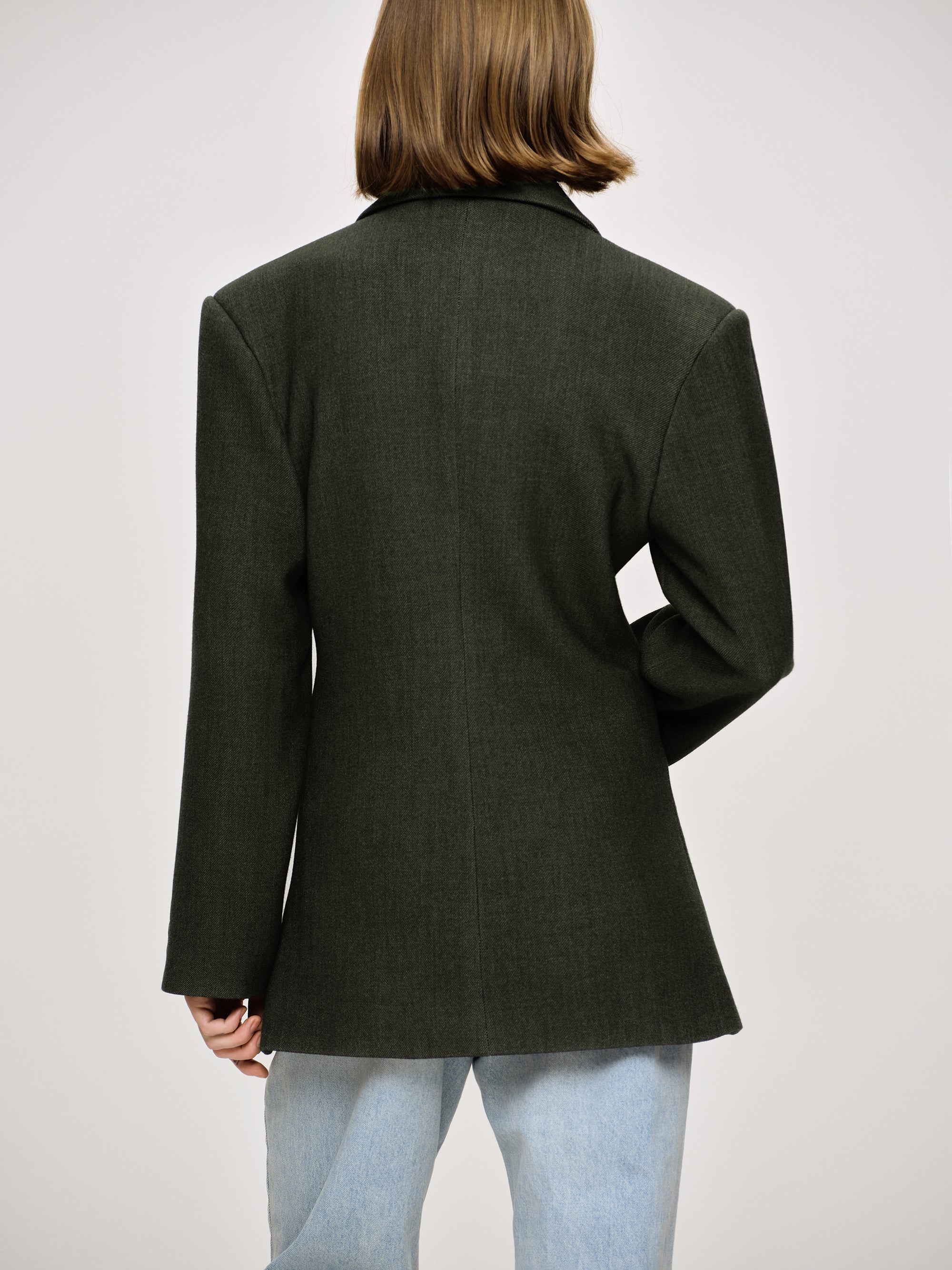 Double Breasted Cinched Blazer, Charcoal Grey