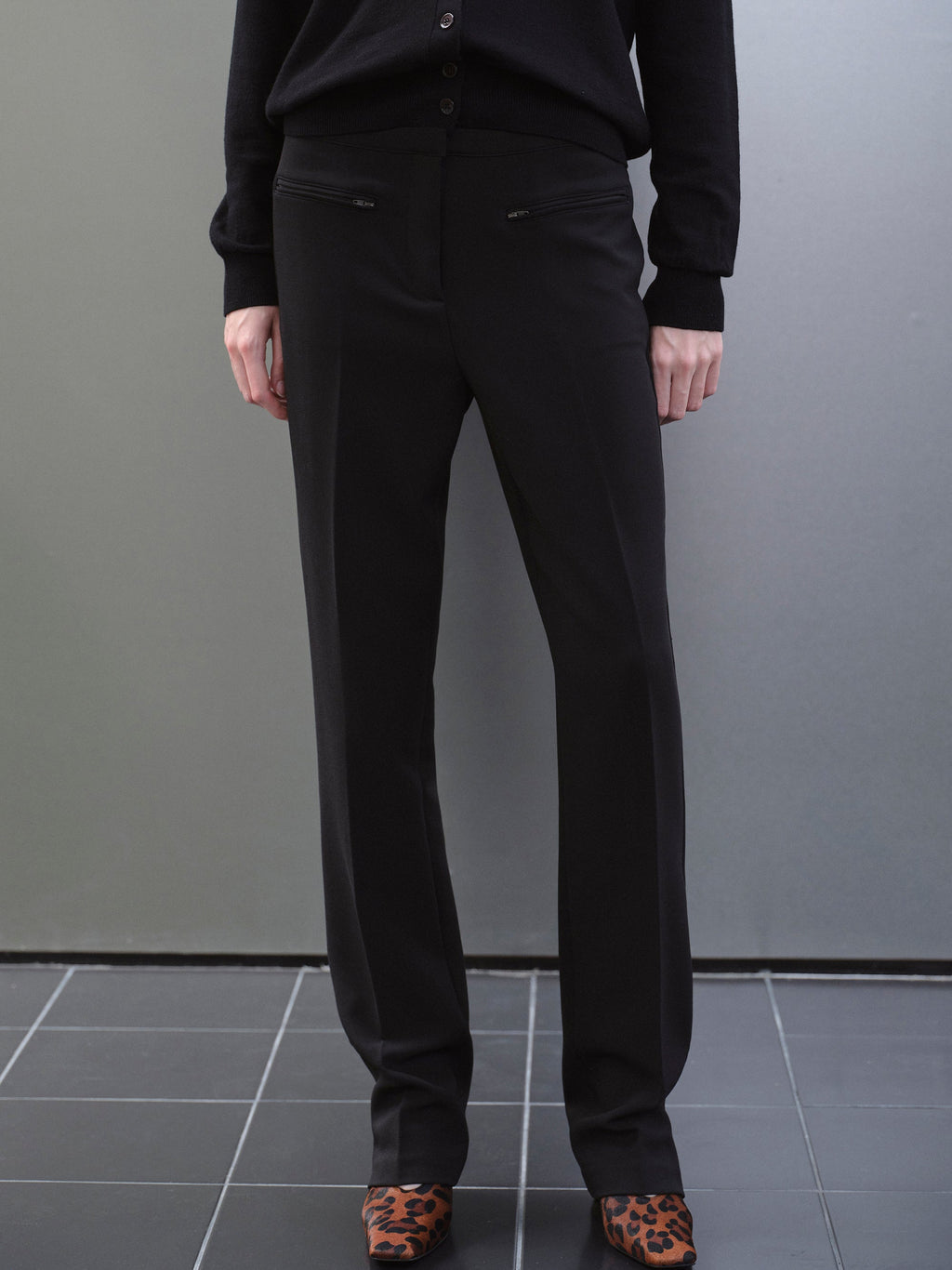 Zip Slim Trousers, Black