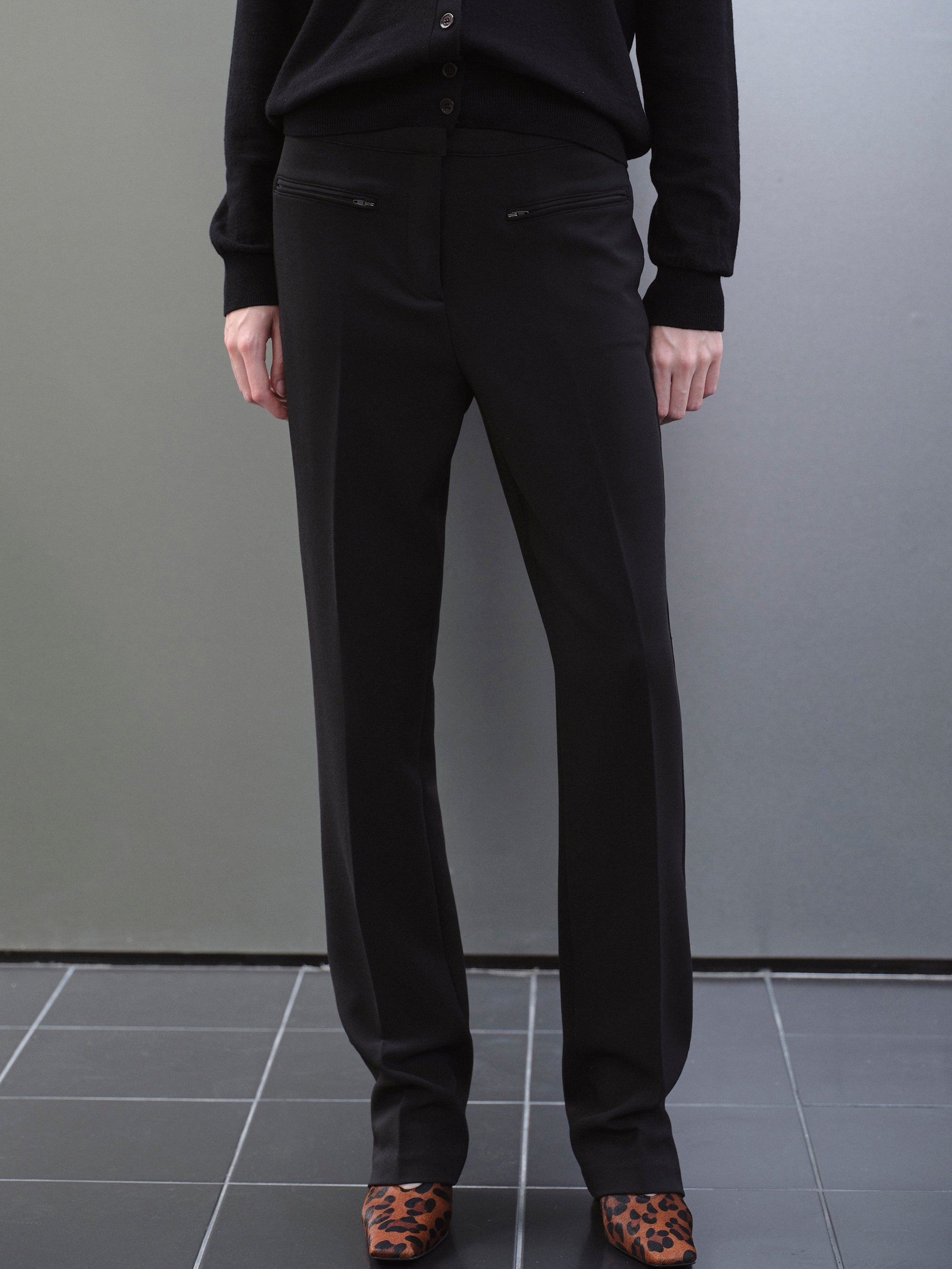 Zip Slim Trousers, Black