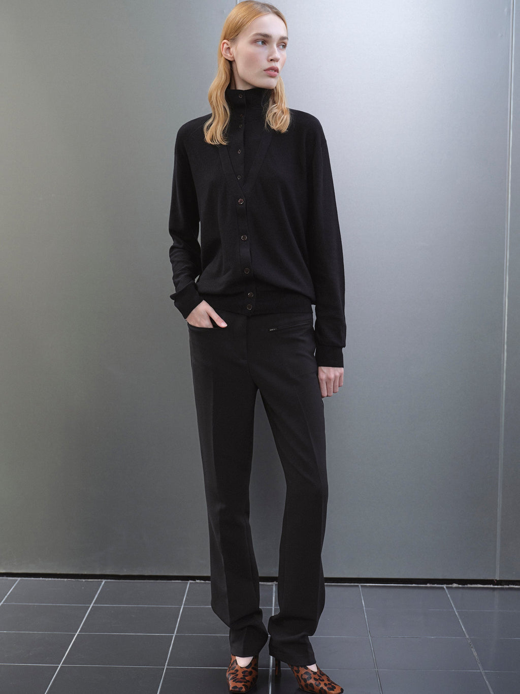 Zip Slim Trousers, Black
