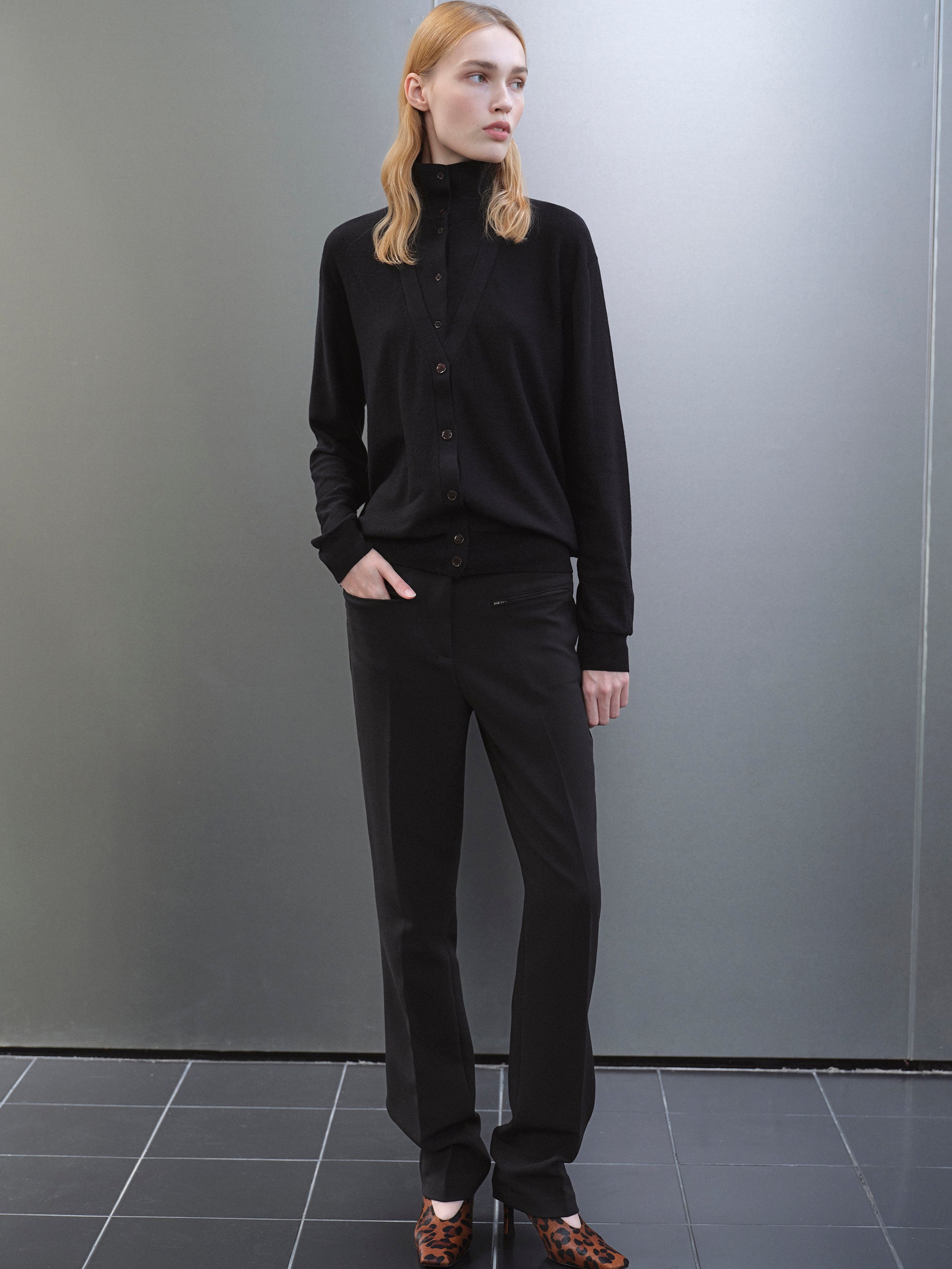 Zip Slim Trousers, Black